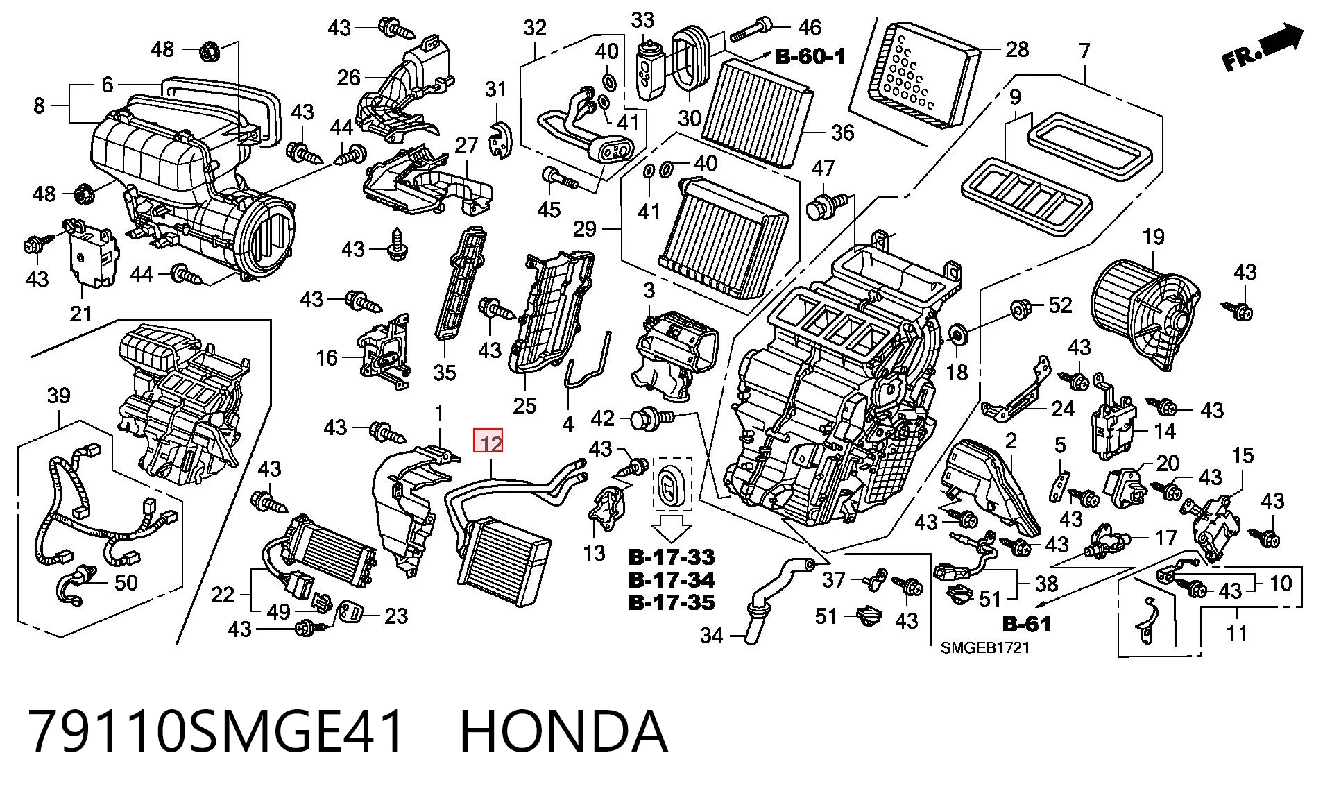 79110SMGE41 Honda Радиатор отопителя салона