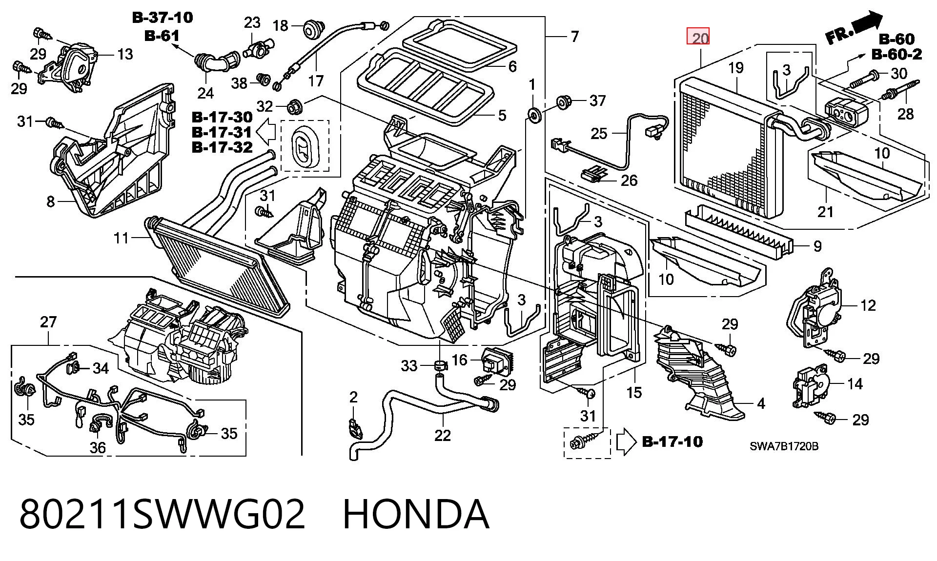 80211SWWG02 Honda Радиатор отопителя салона