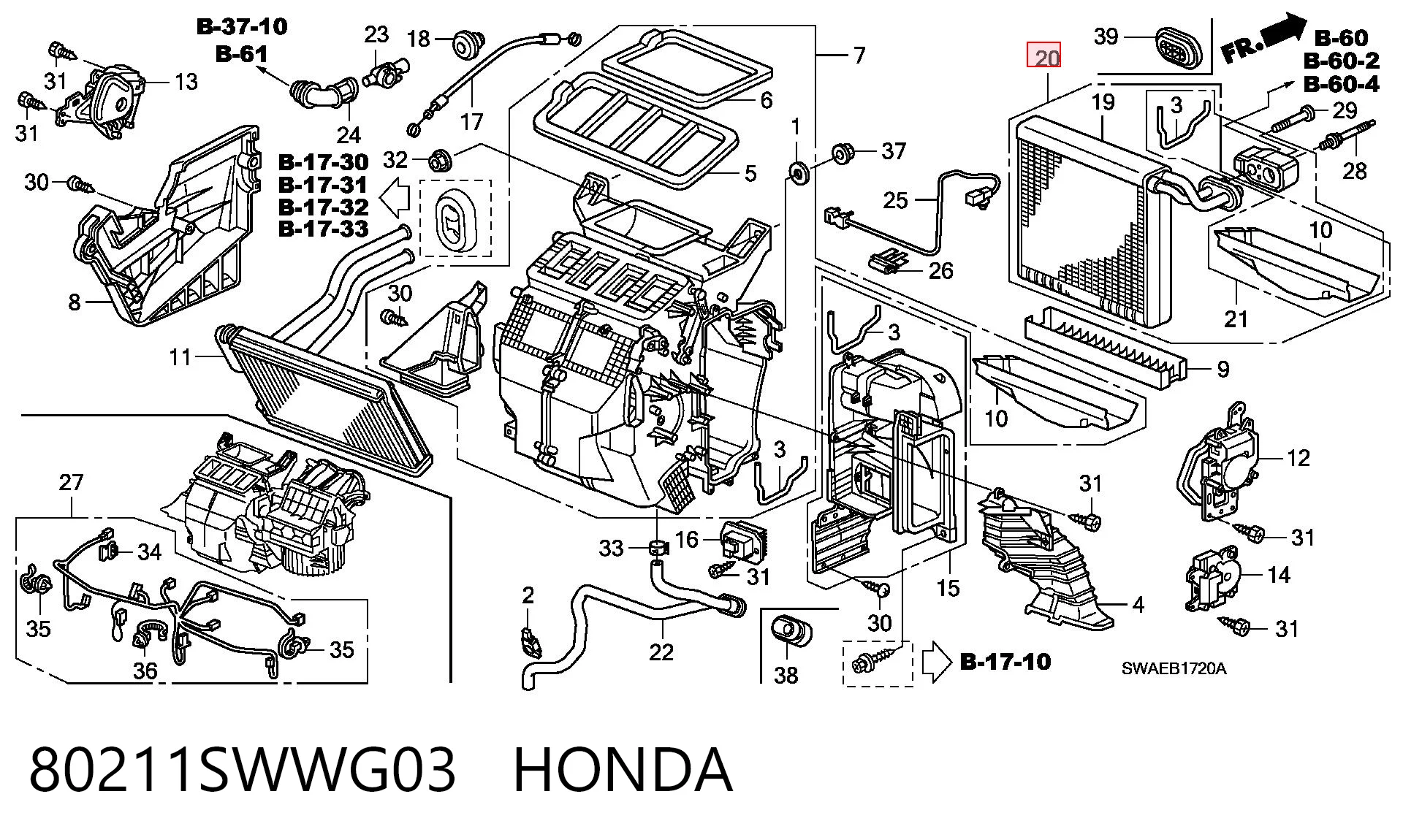 80211SWWG03 Honda Радиатор отопителя салона