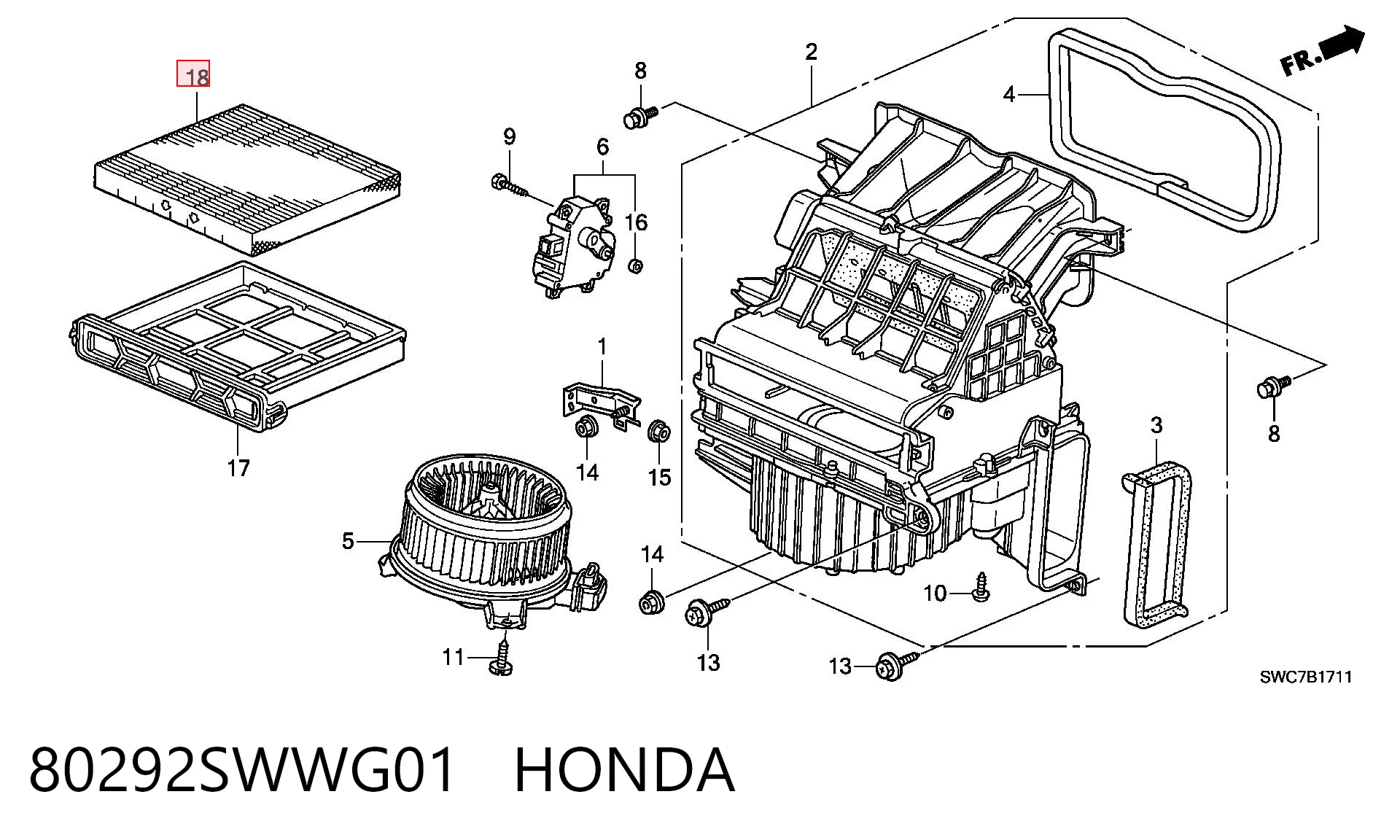 80292SWWG01 Honda Внутрисалонный фильтр