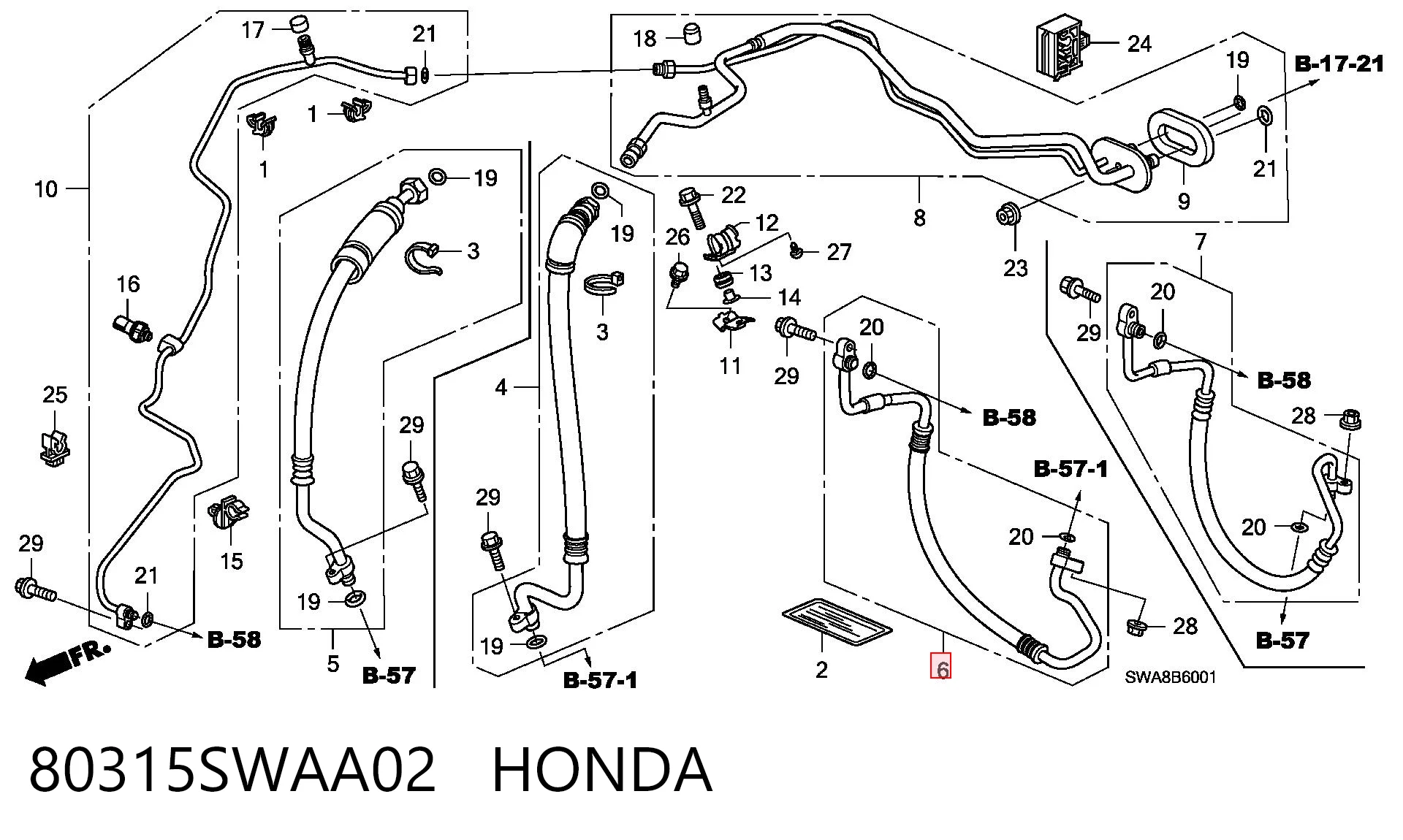 80315SWAA02 Honda Трубка кондиционера от компрессора к радиатору