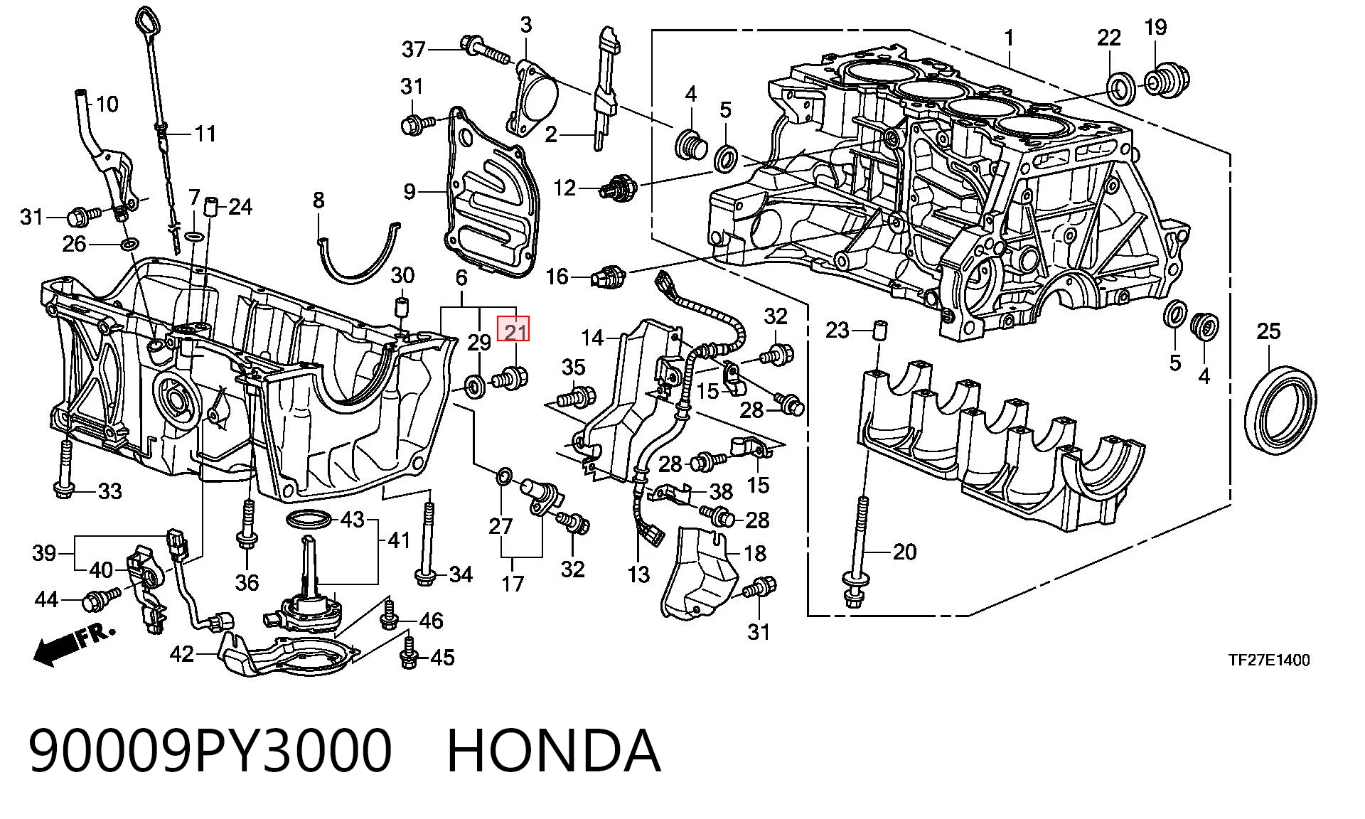 90009PY3000 Honda Пробка поддона двигателя