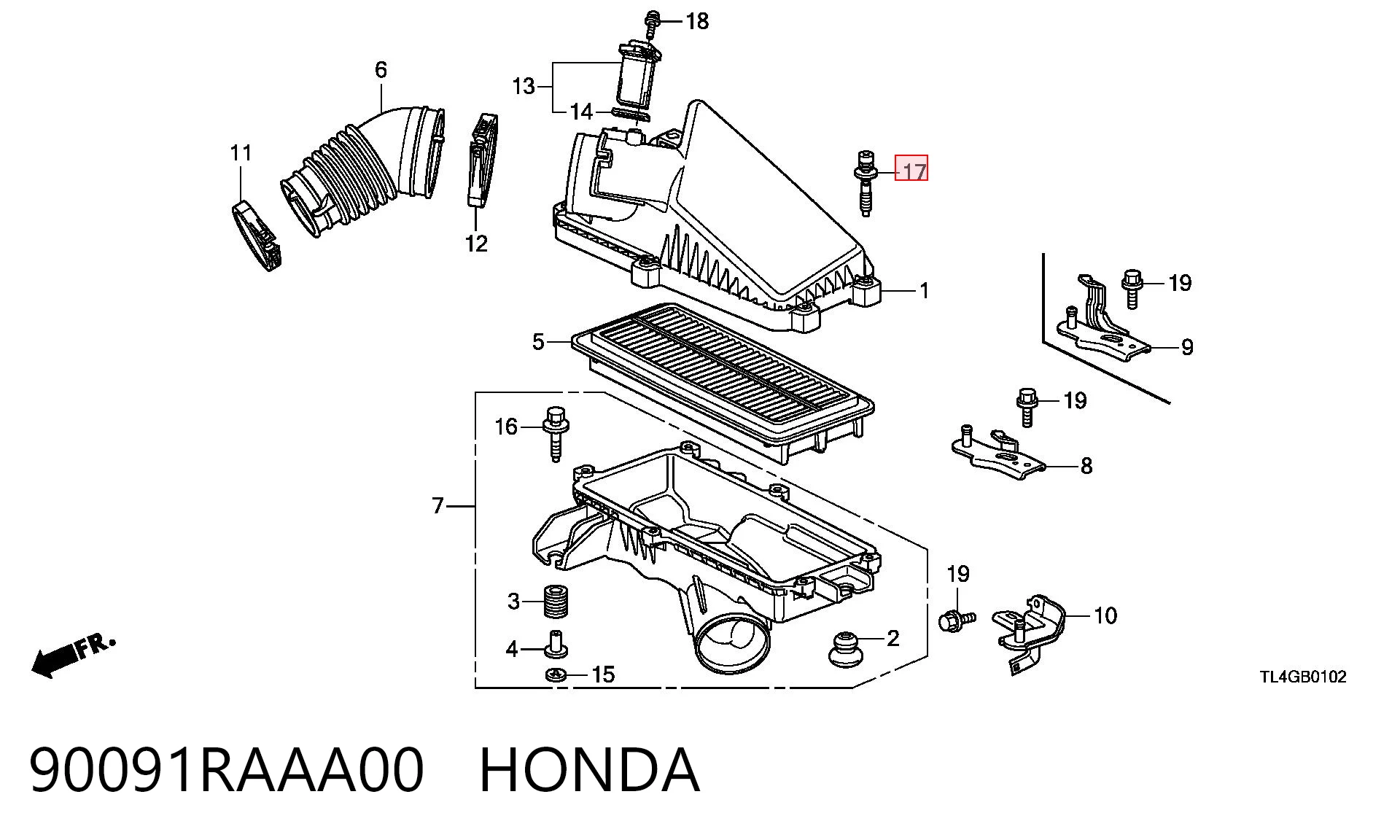 90091RAAA00 Honda Болт верхней крышки корпуса воздушного фильтра