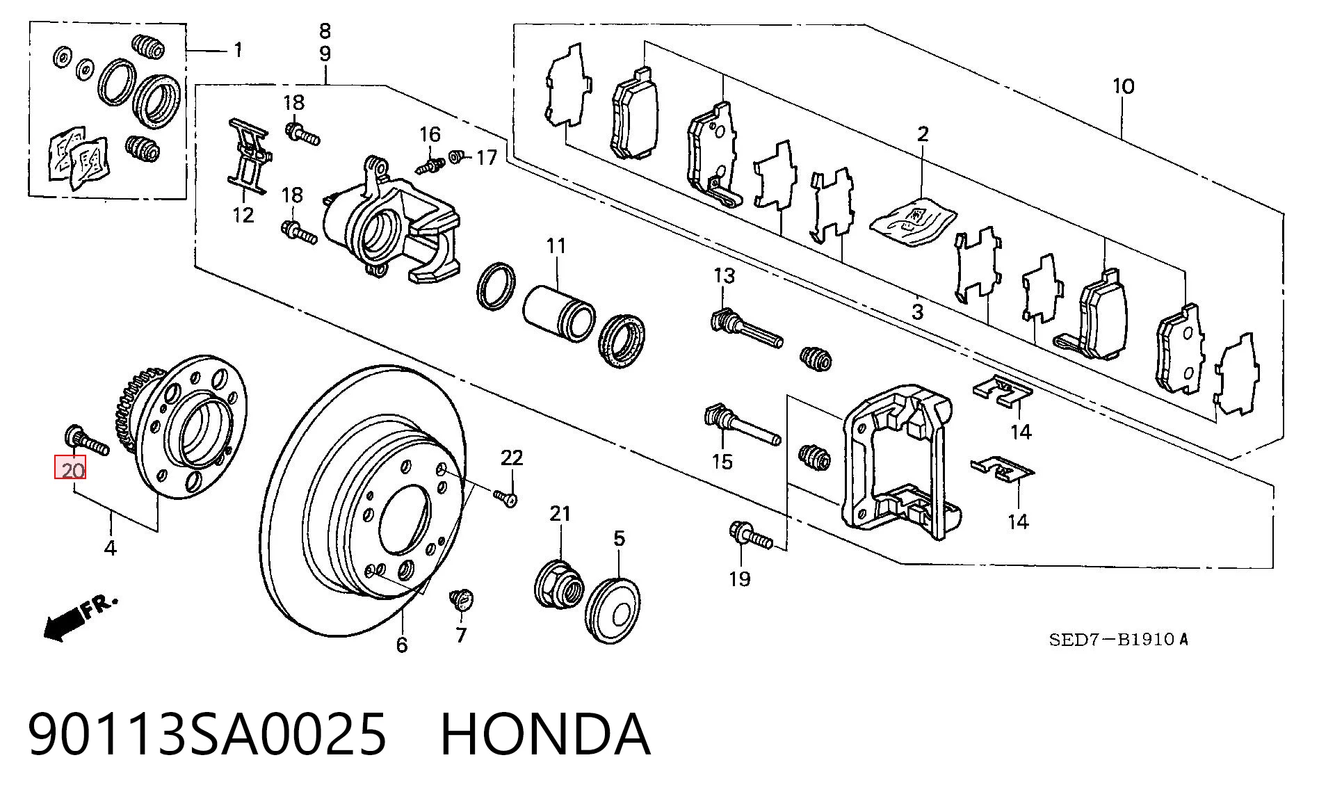 90113SA0025 Honda Шпилька ступицы колеса задняя
