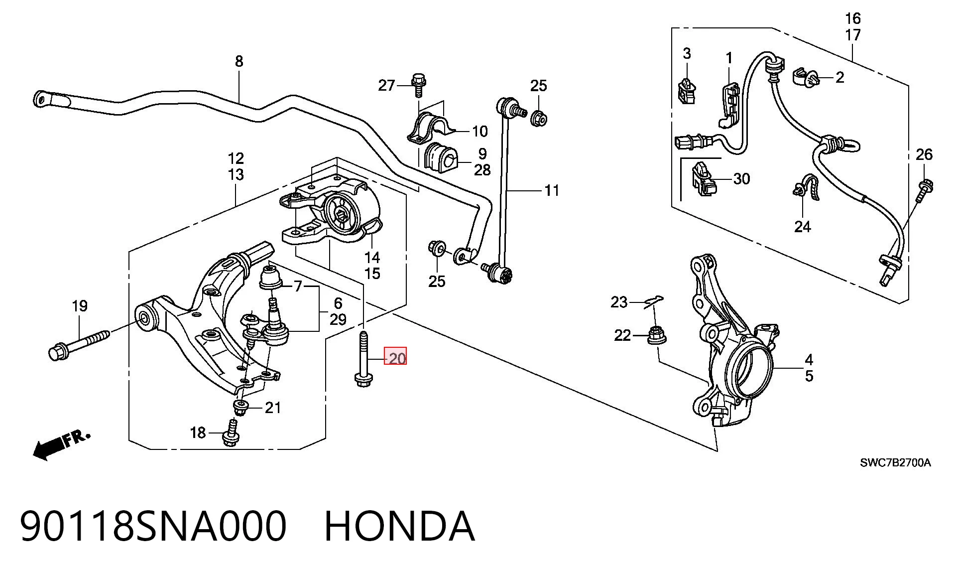 90118SNA000 Honda Болт крепления переднего рычага, нижнего
