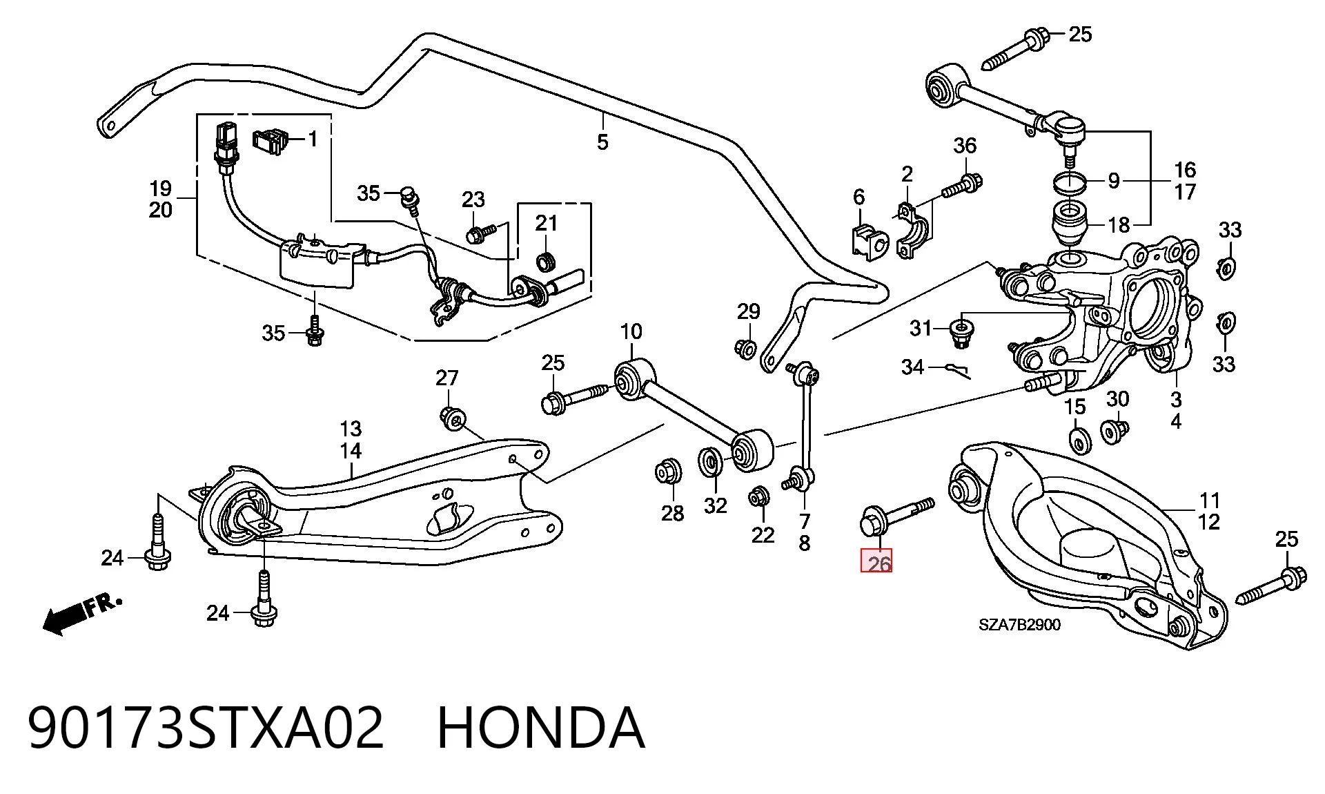 90173STXA02 Honda Болт крепления заднего развального рычага, внутренний