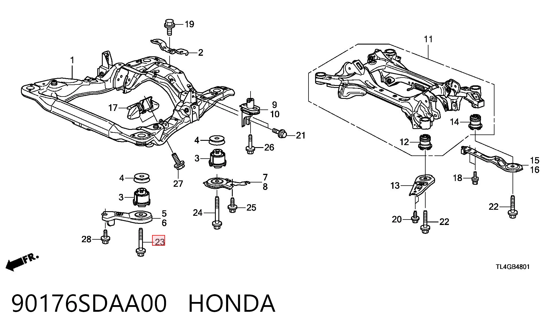 90176SDAA00 Honda Болт подушки рамы кузова