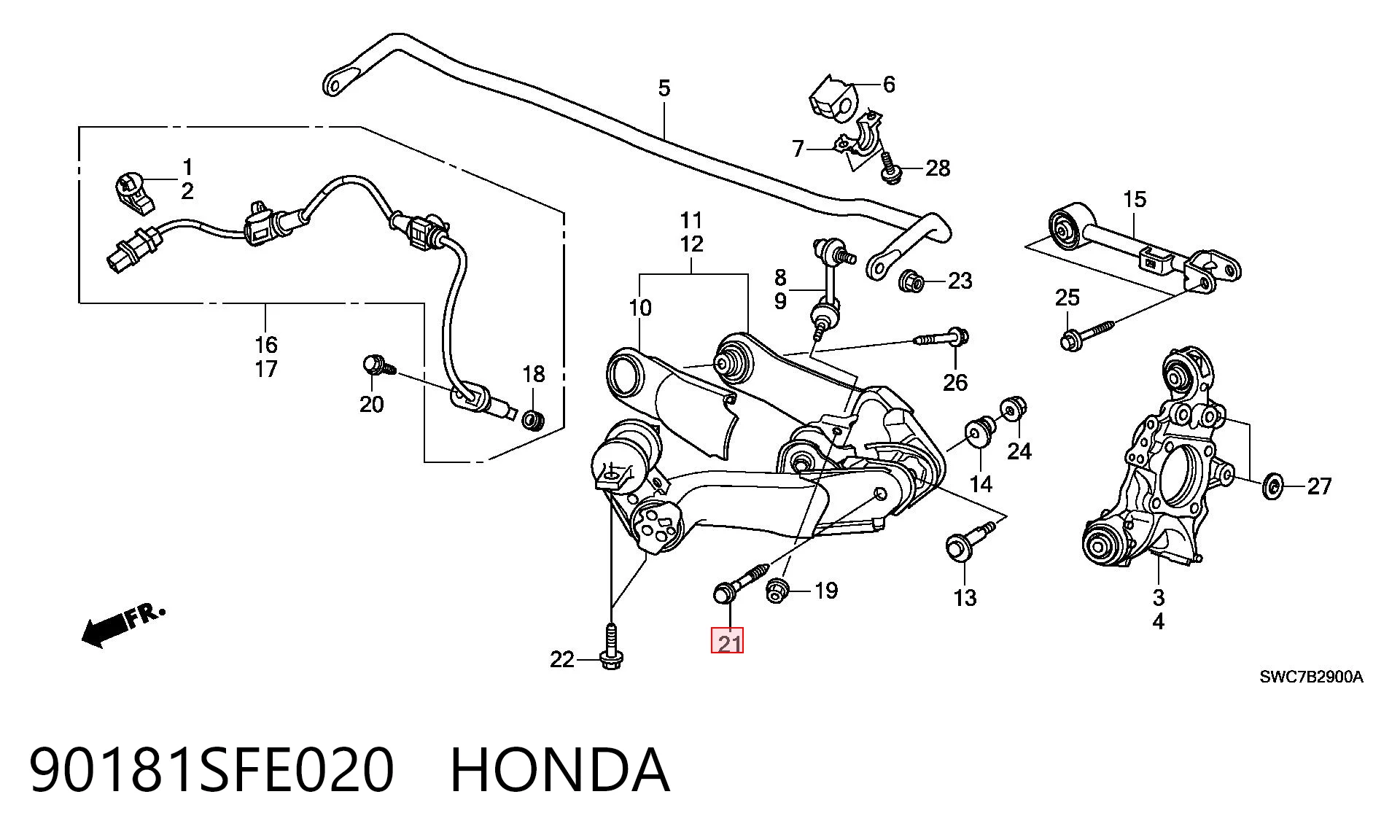 90181SFE020 Honda Болт заднего продольного рычага (развальный)