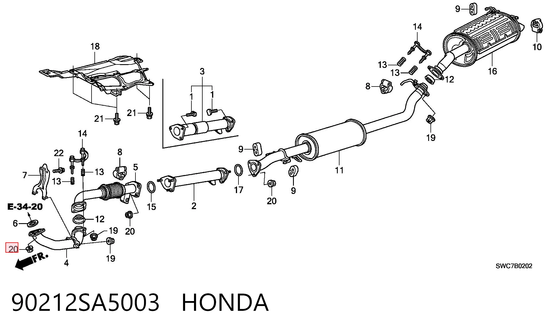90212SA5003 Honda Гайка выпускного коллектора