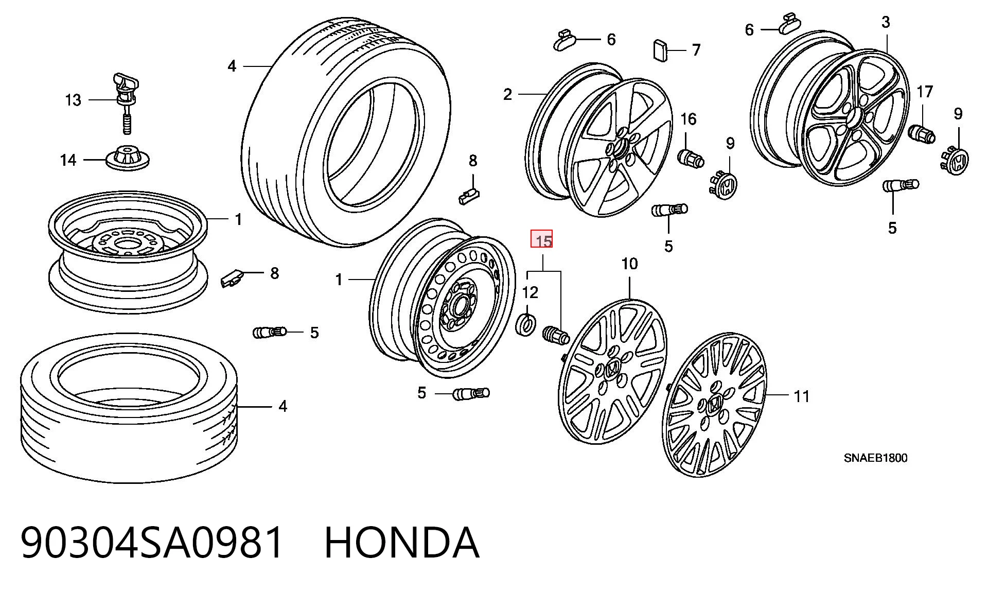 Гайка колесная HONDA 90304SA0981