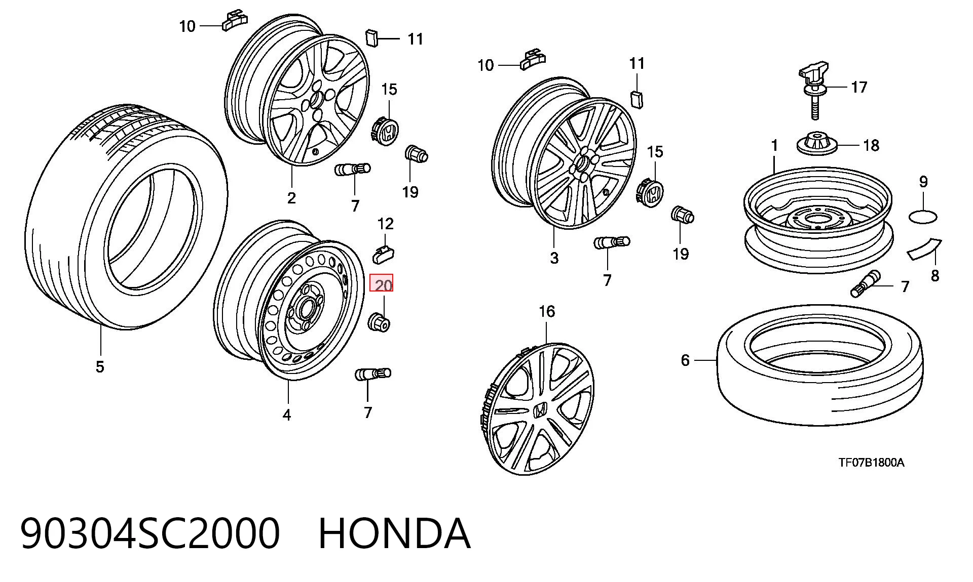 90304SC2000 Honda Гайка колеса