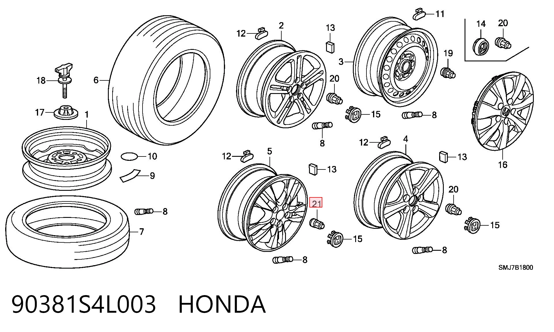 Гайка колесная HONDA 90381S4L003