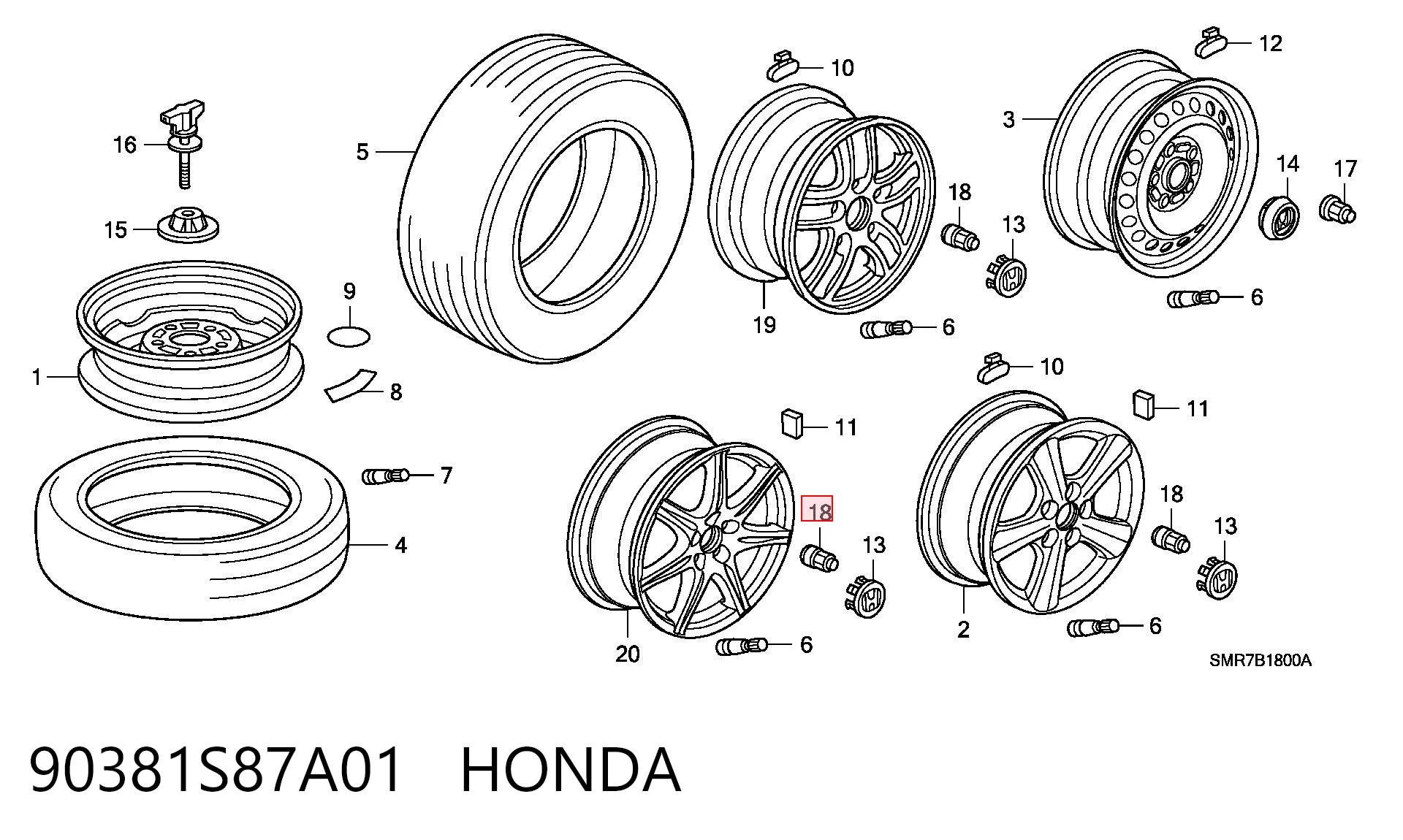 Гайка колесная HONDA 90381S87A01