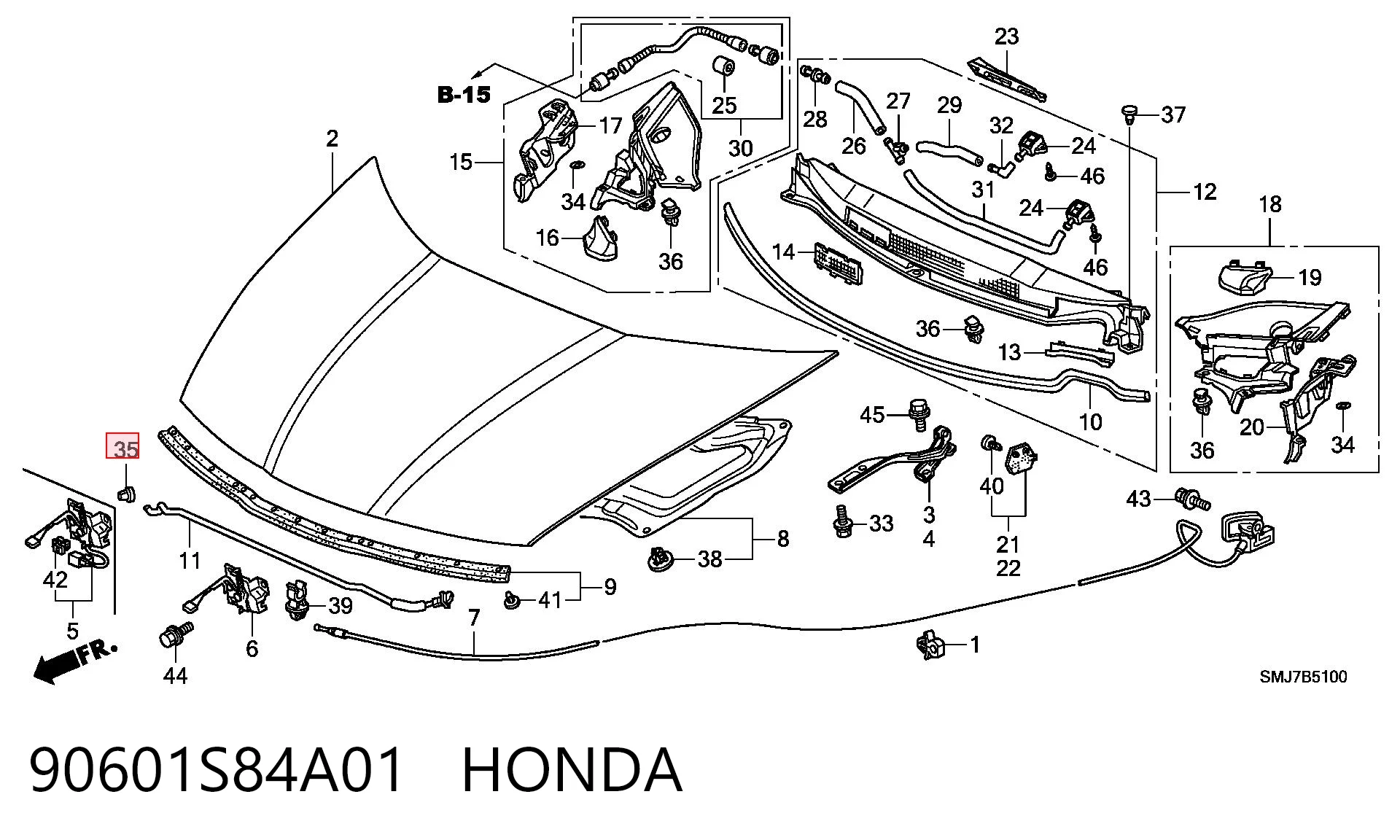 90601S84A01 Honda Фиксатор упора капота