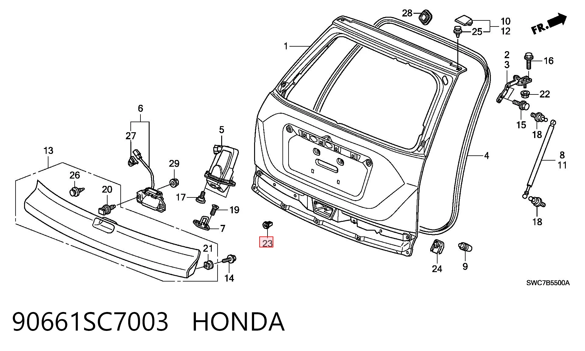 90661SC7003 Honda Пистон (клип) крепления обшивки крышки багажника