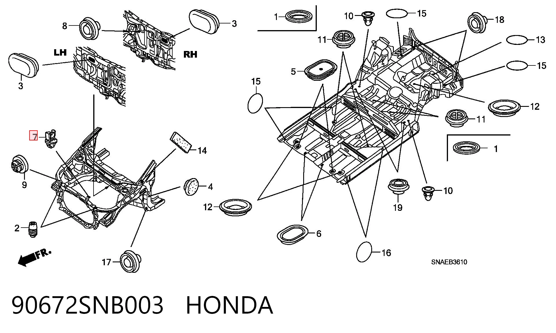90672SNB003 Honda Фиксатор упора капота