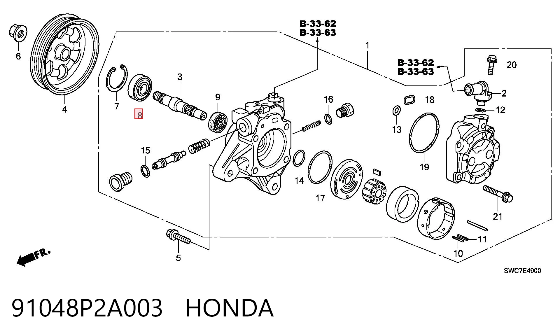 91048P2A003 Honda Подшипник насоса г/у руля