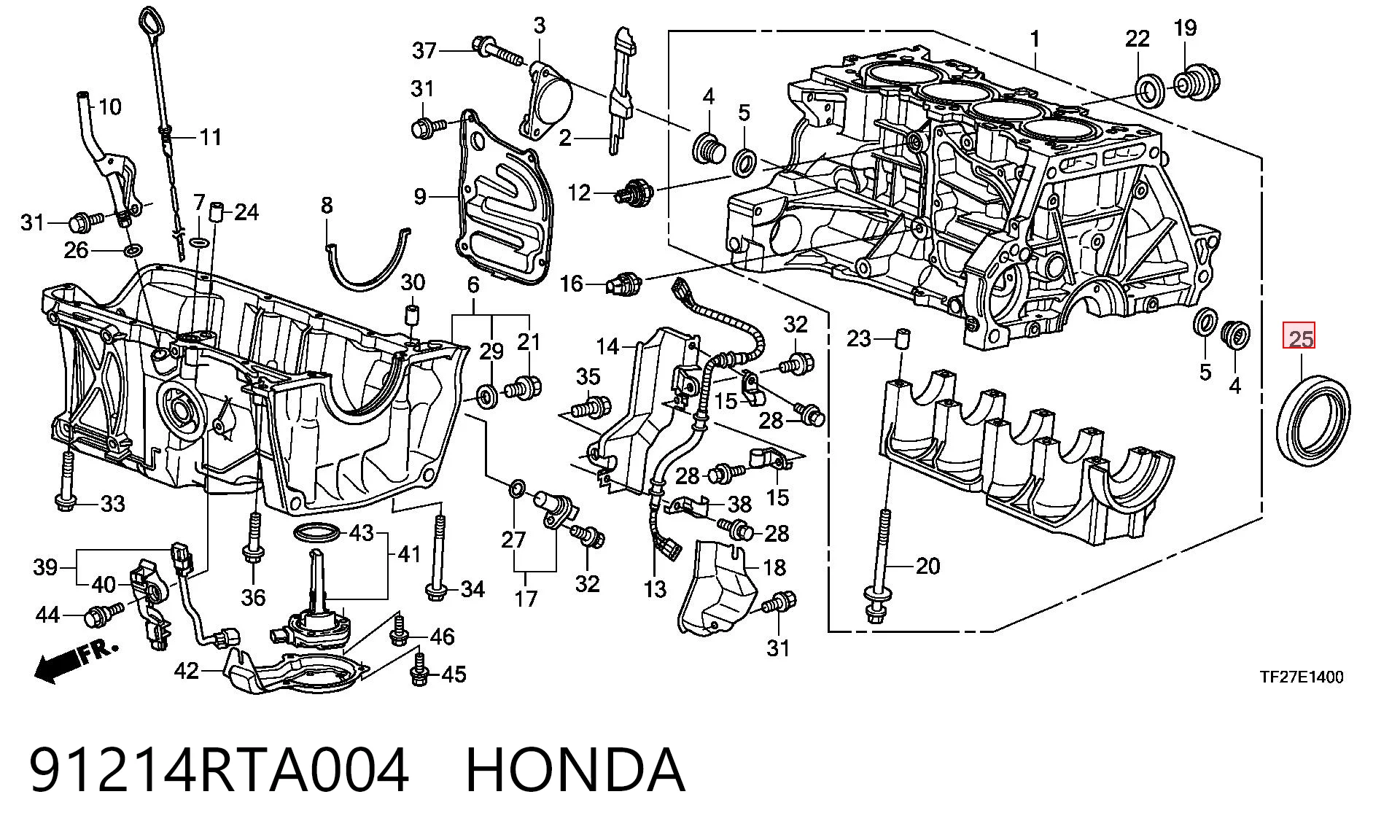 91214RTA004 Honda Сальник коленвала двигателя, задний