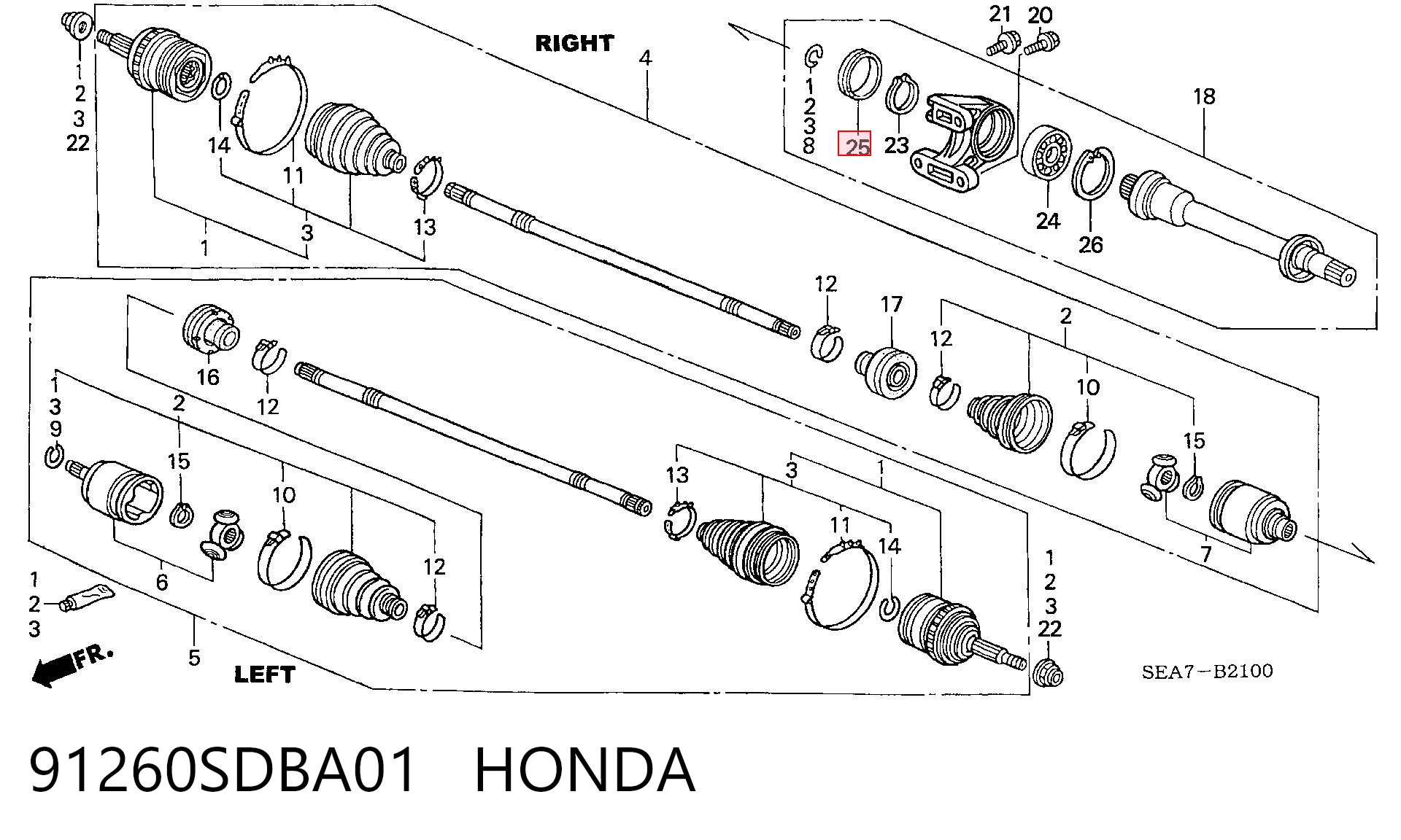 91260SDBA01 Honda Сальник подвесного подшипника переднего промежуточного вала