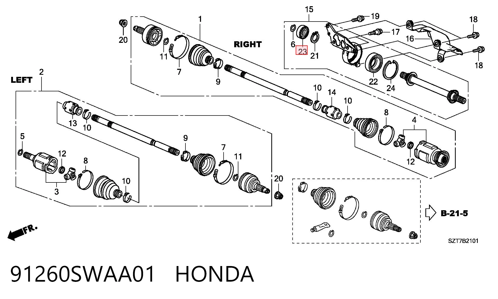 91260SWAA01 Honda Сальник подвесного подшипника переднего промежуточного вала
