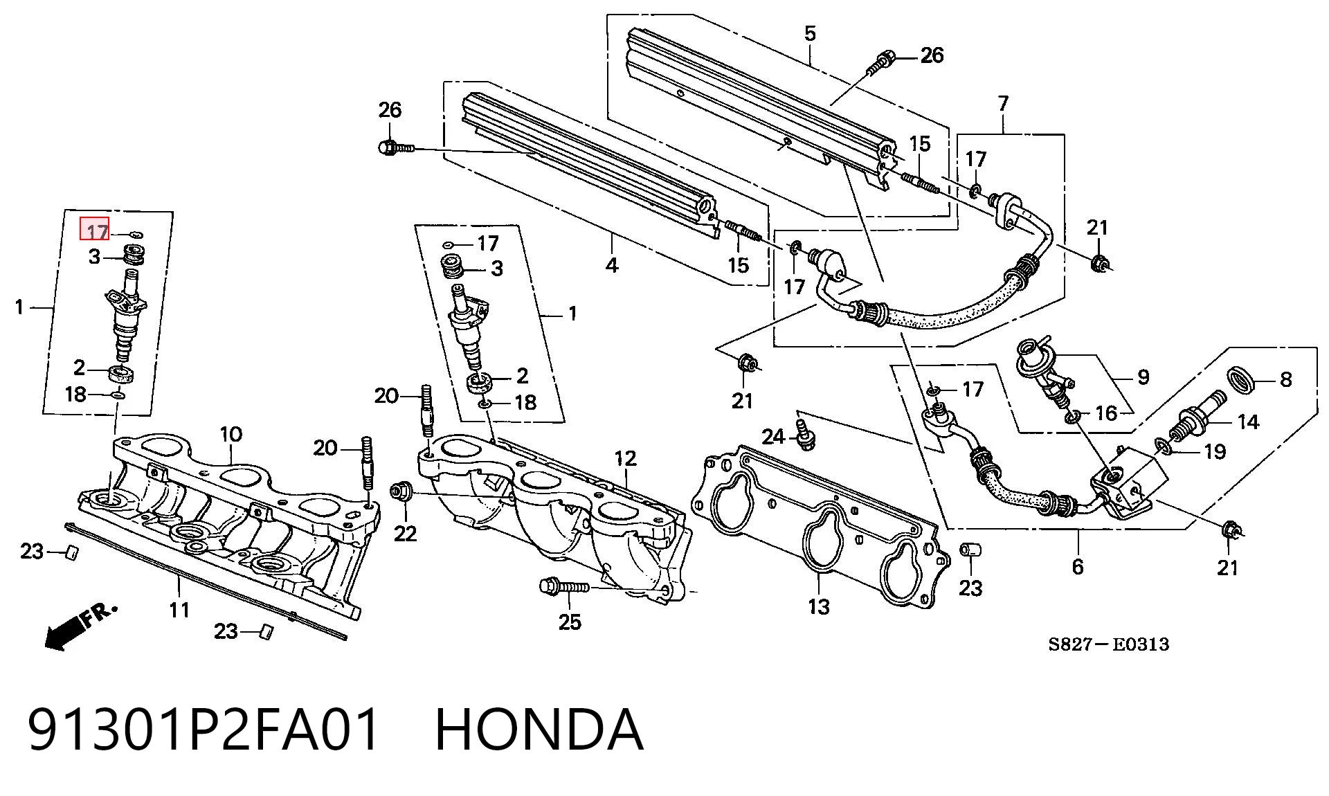 91301P2FA01 Honda Кольцо форсунки инжектора посадочное
