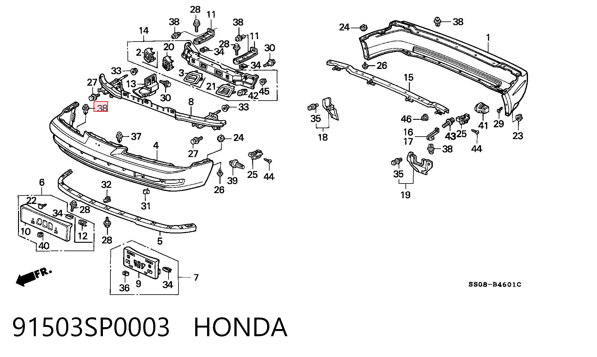 91503SP0003 Honda Крепление переднего бампера