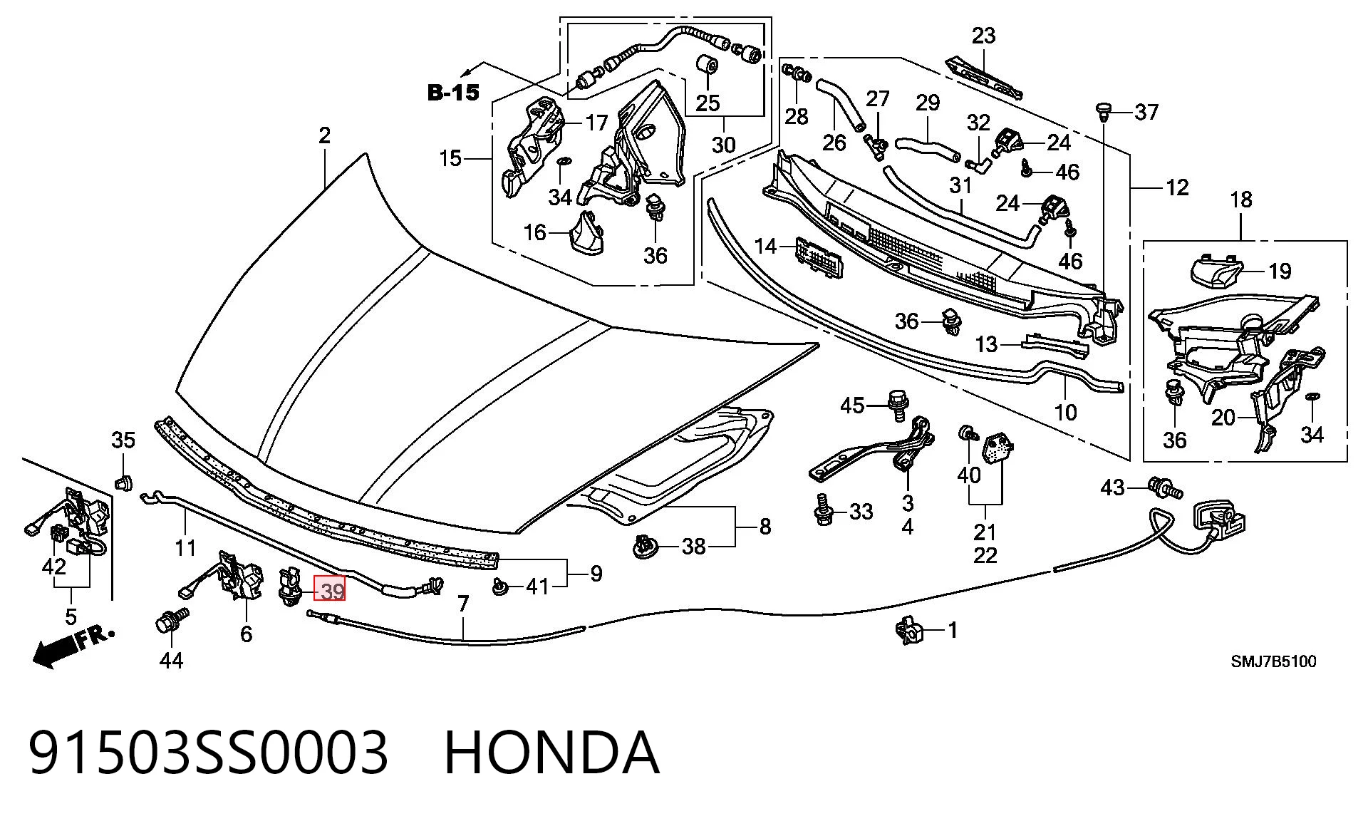 91503SS0003 Honda Фиксатор упора капота