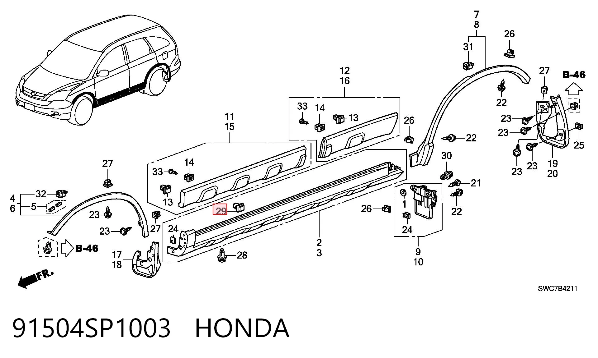 91504SP1003 Honda Пистон (клип) крепления накладок порогов