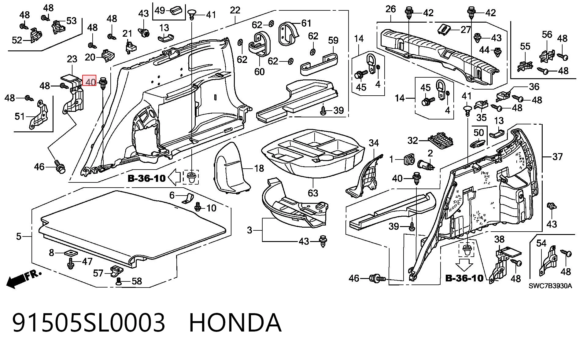91505SL0003 Honda Пистон (клип) крепления накладок порогов