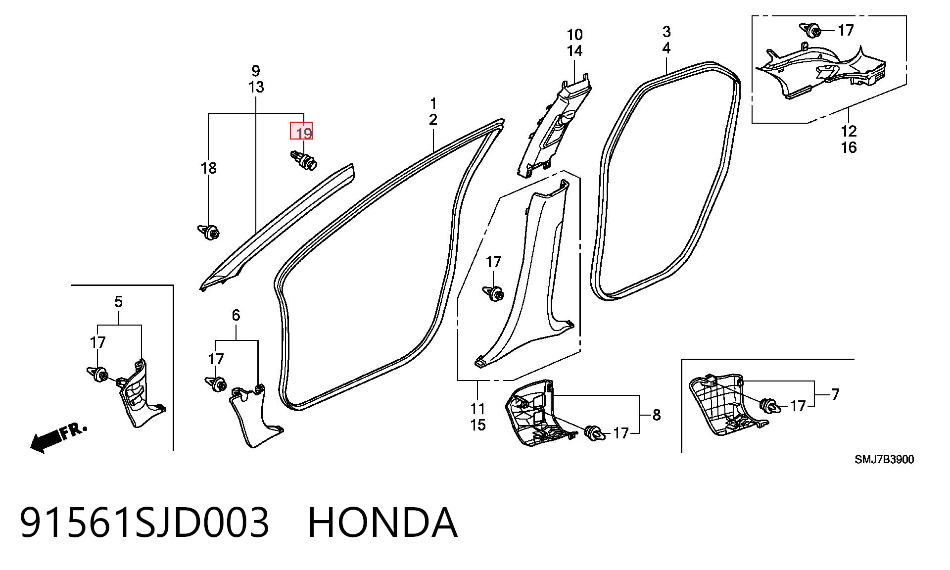 91561SJD003 Honda Клип крепления подкрылка переднего крыла