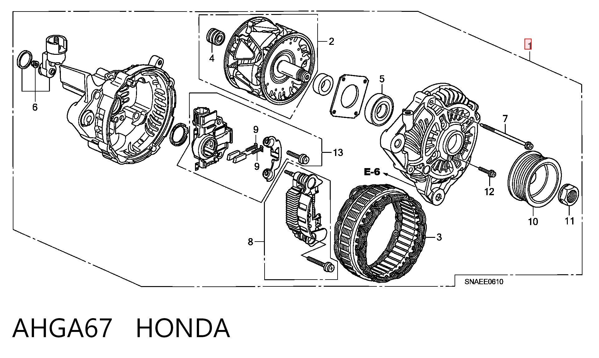 AHGA67 Honda Генератор автомобильный