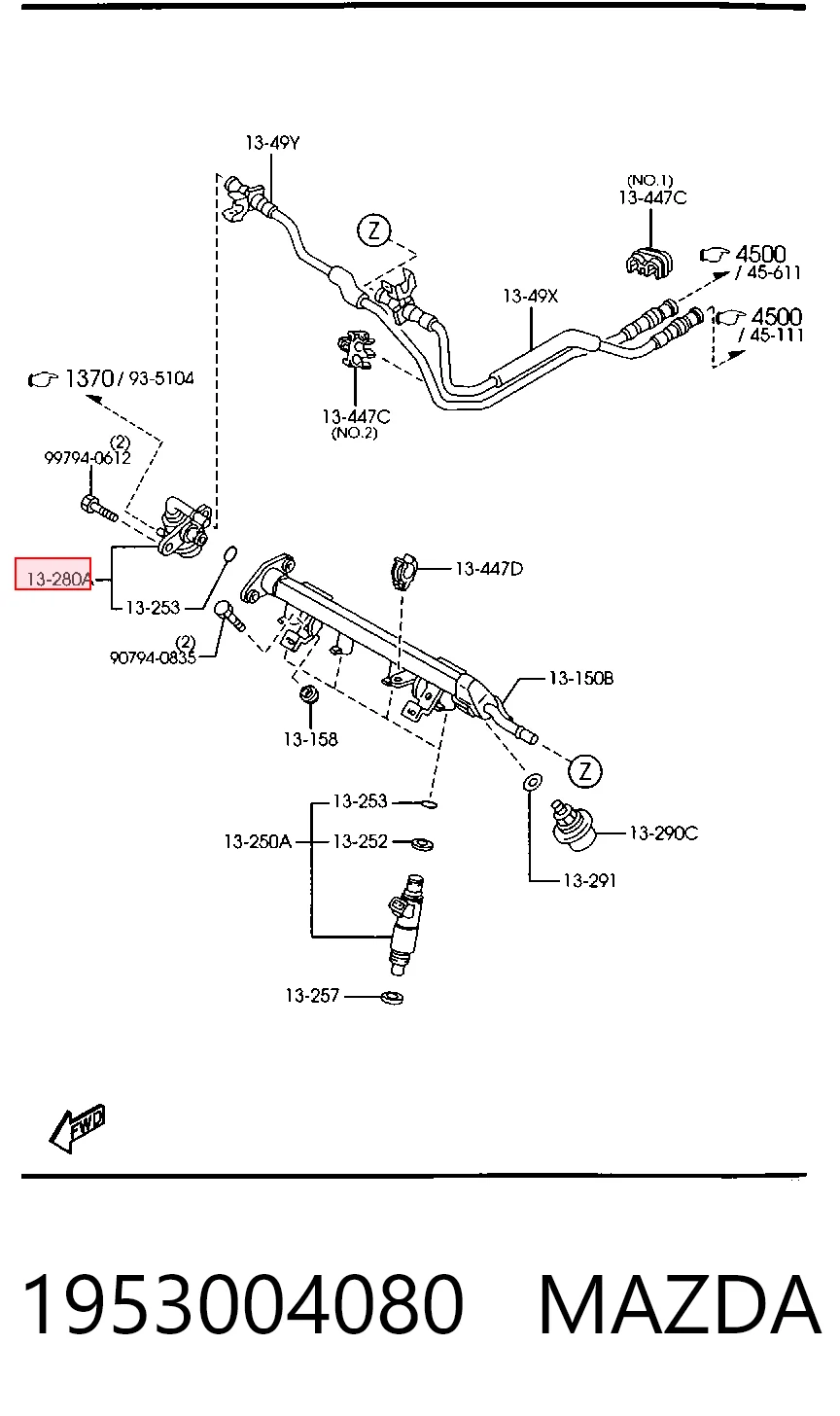 1953004080 Mazda Регулятор давления в топливной рейке