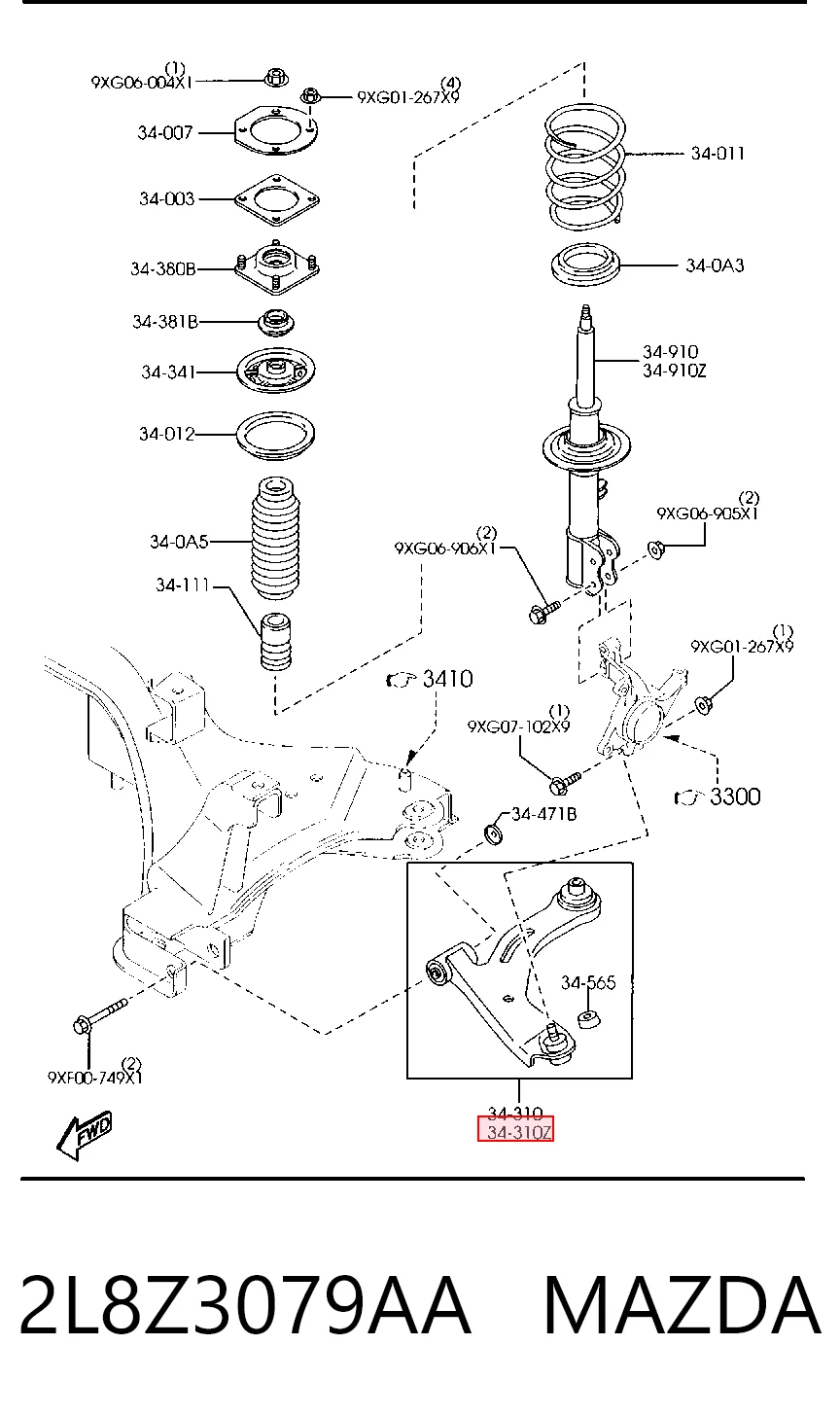 2L8Z3079AA Mazda Рычаг передней подвески нижний левый