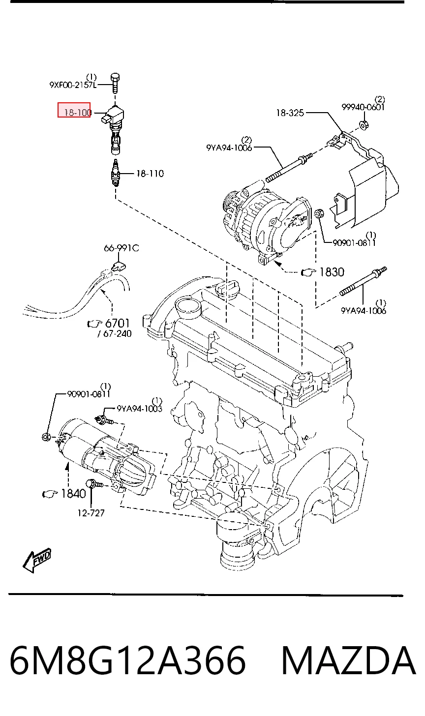 6M8G12A366 Mazda Катушка зажигания