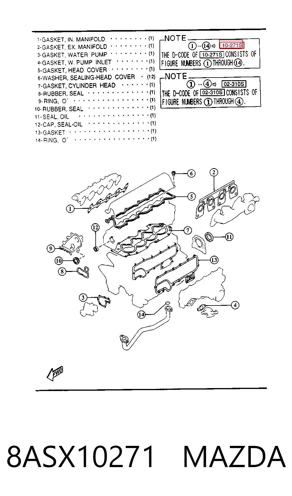 8ASX10271 Mazda Комплект прокладок на двигатель