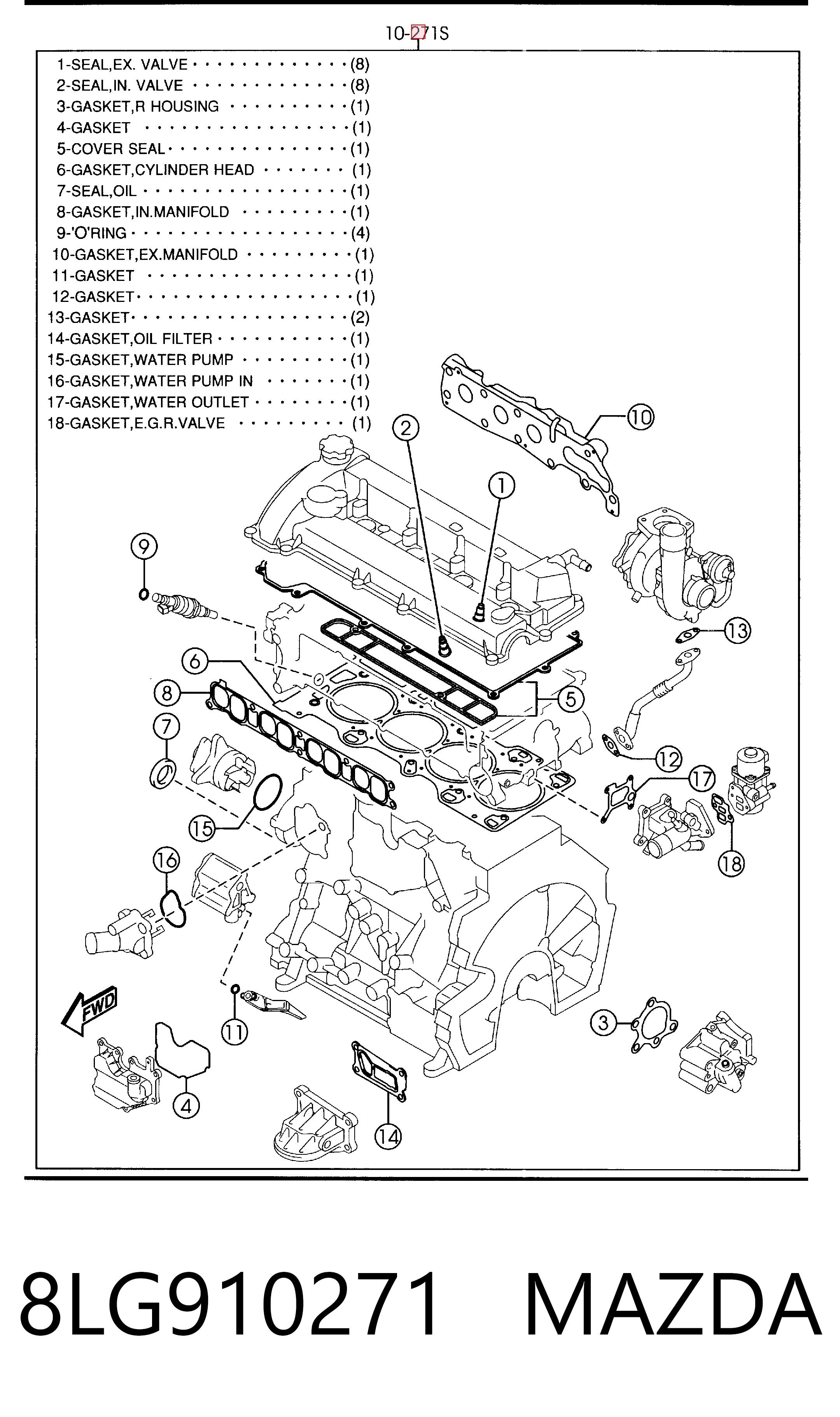 8LG910271 Mazda Комплект прокладок на двигатель
