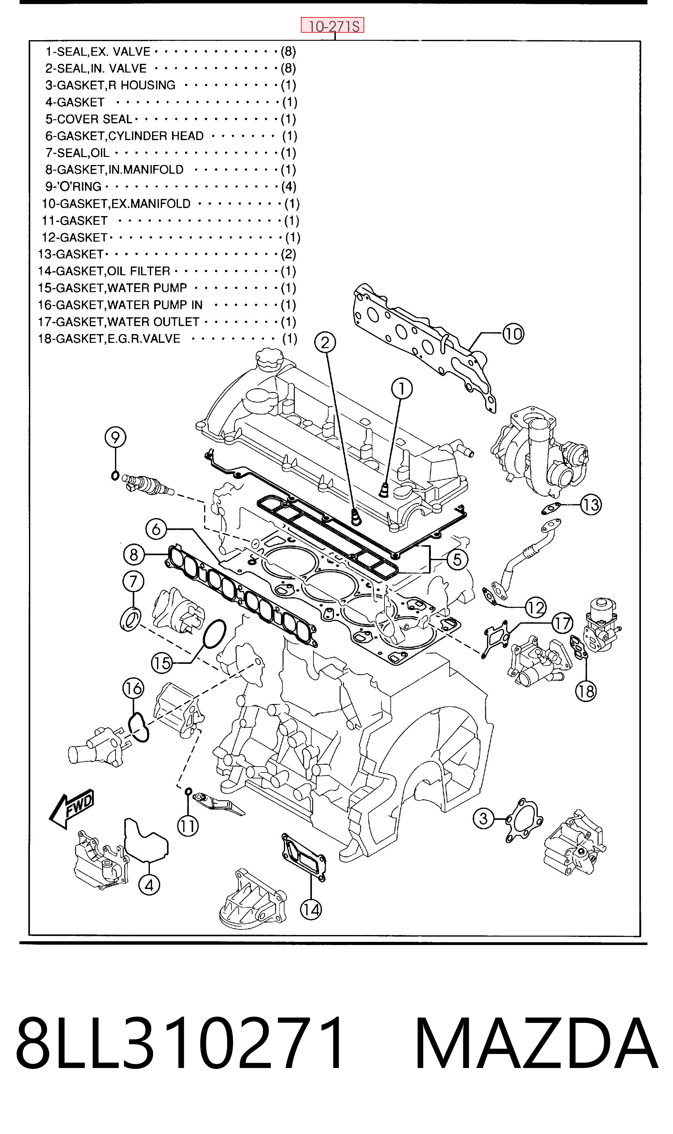 8LL310271 Mazda Комплект прокладок на двигатель
