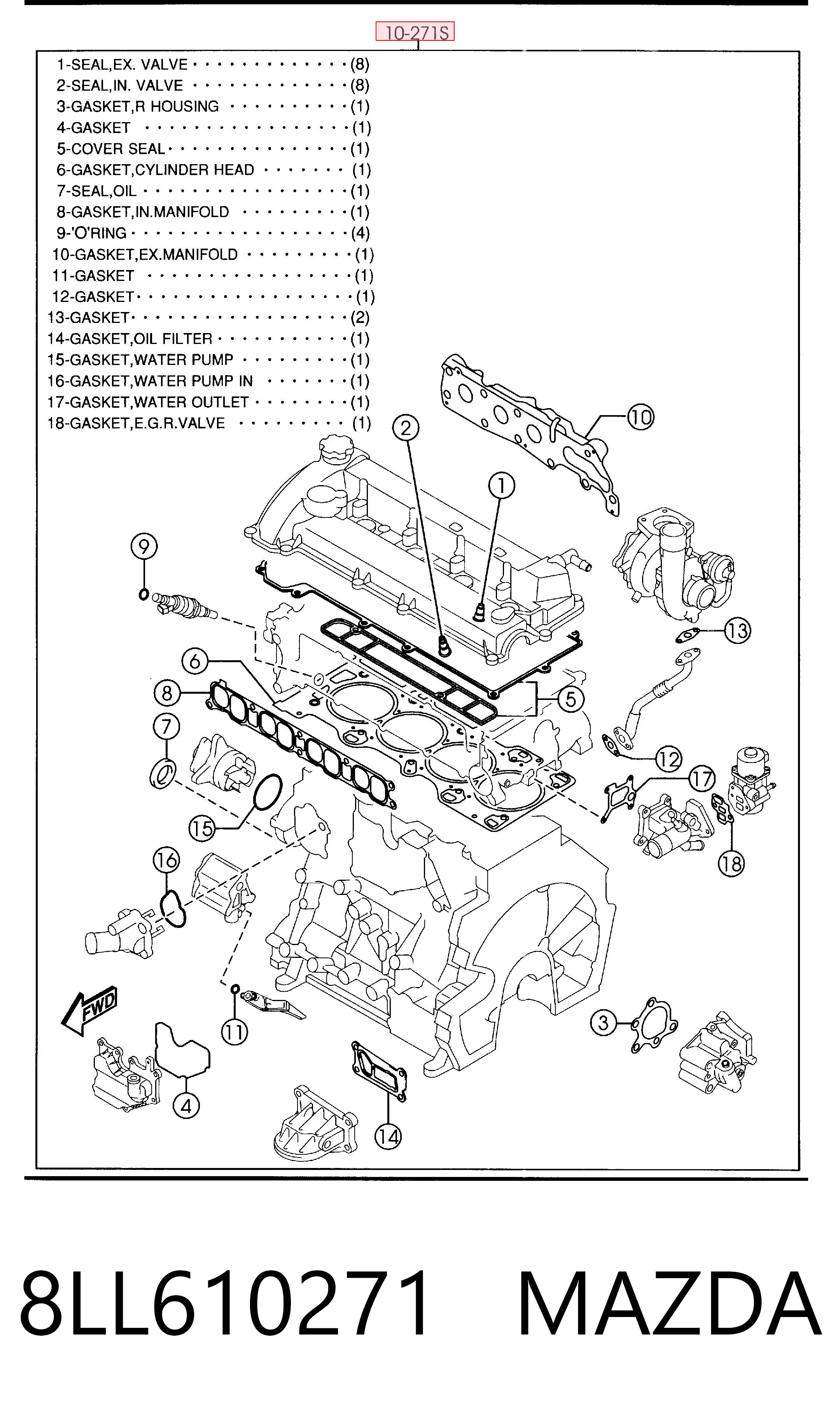 8LL610271 Mazda Комплект прокладок на двигатель