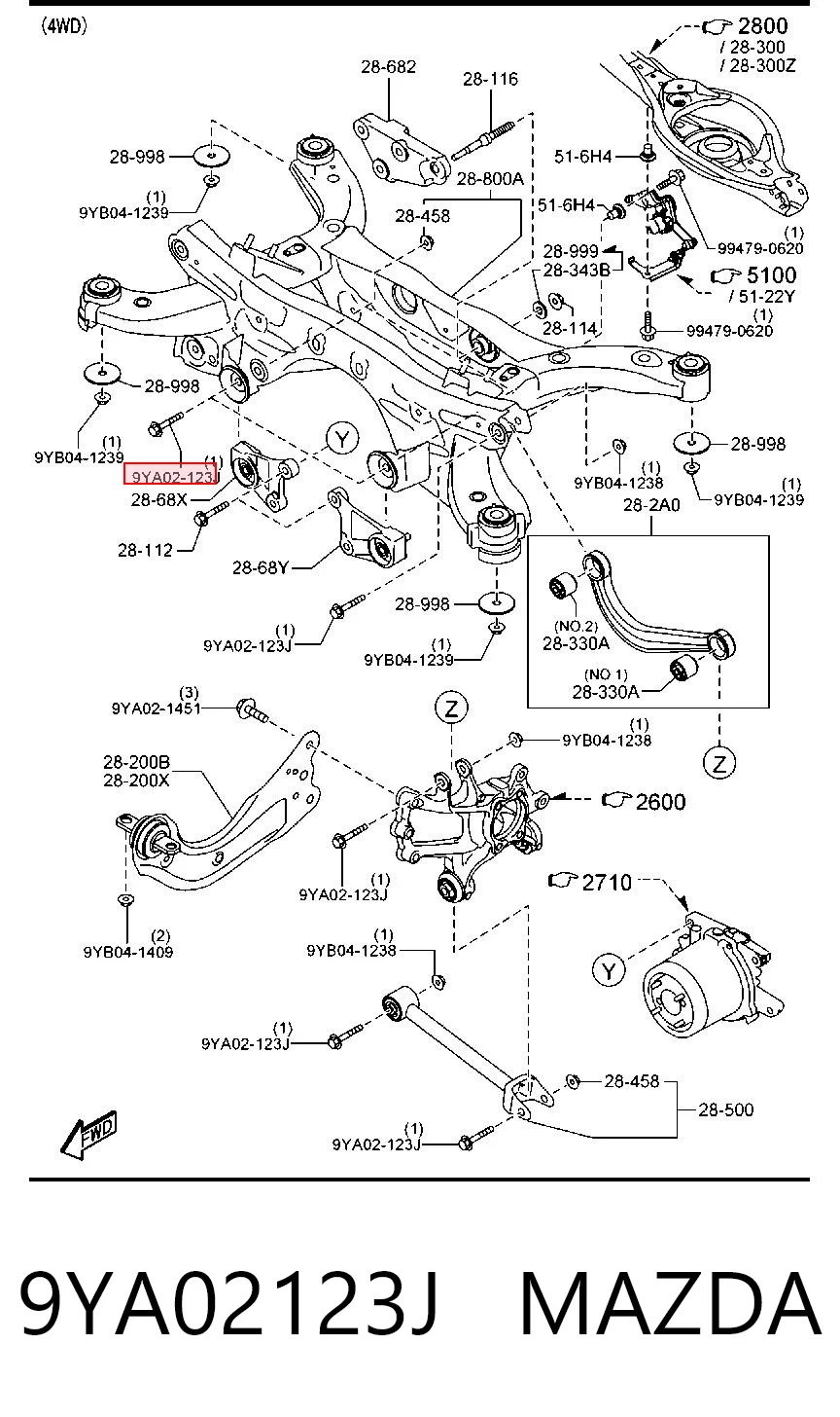 9YA02123J Mazda Болт (гайка) крепежа