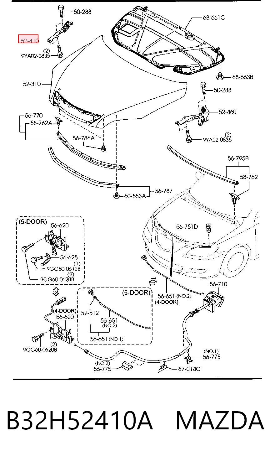 B32H52410A Mazda Шарнир капота правый