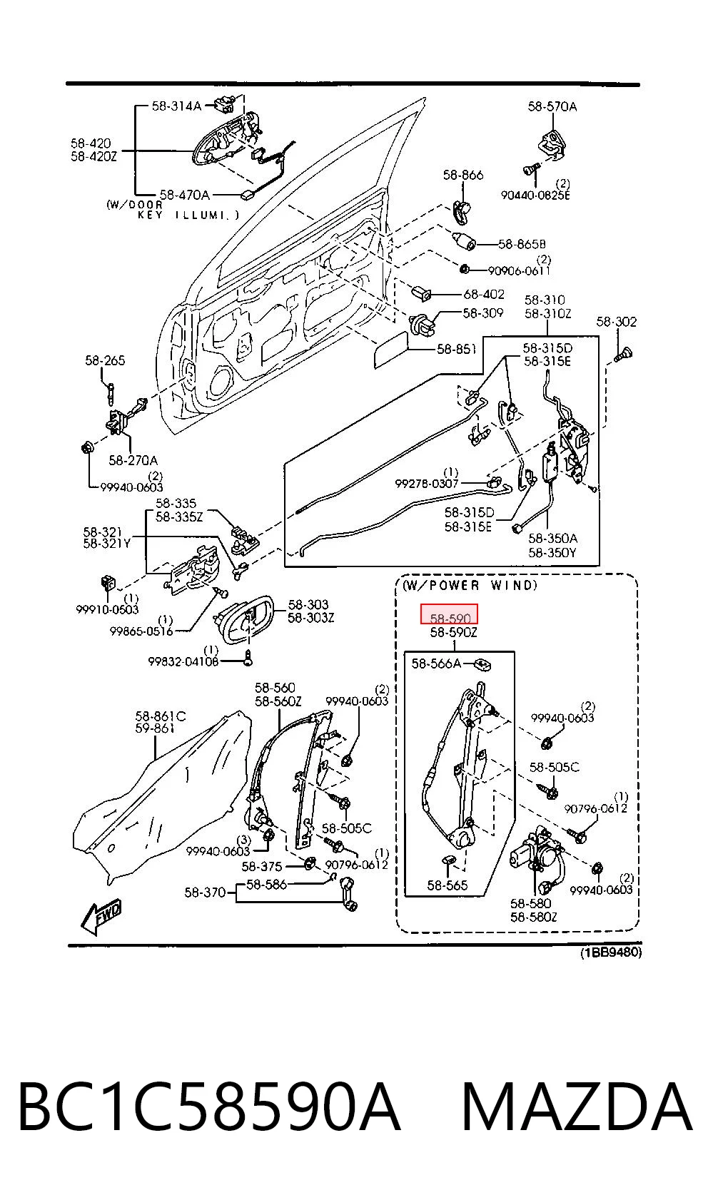 Механизм стеклоподъемника двери передней правой Mazda 323 BA