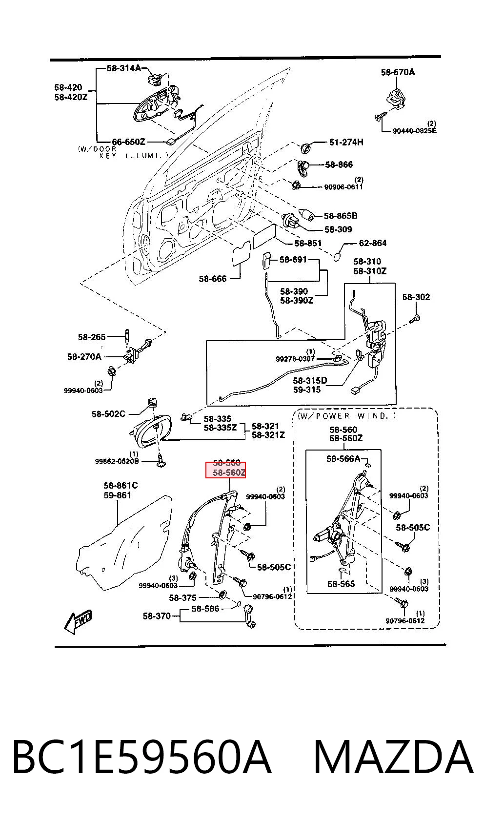 Механизм стеклоподъемника передней левой двери на Mazda 323 F V BA