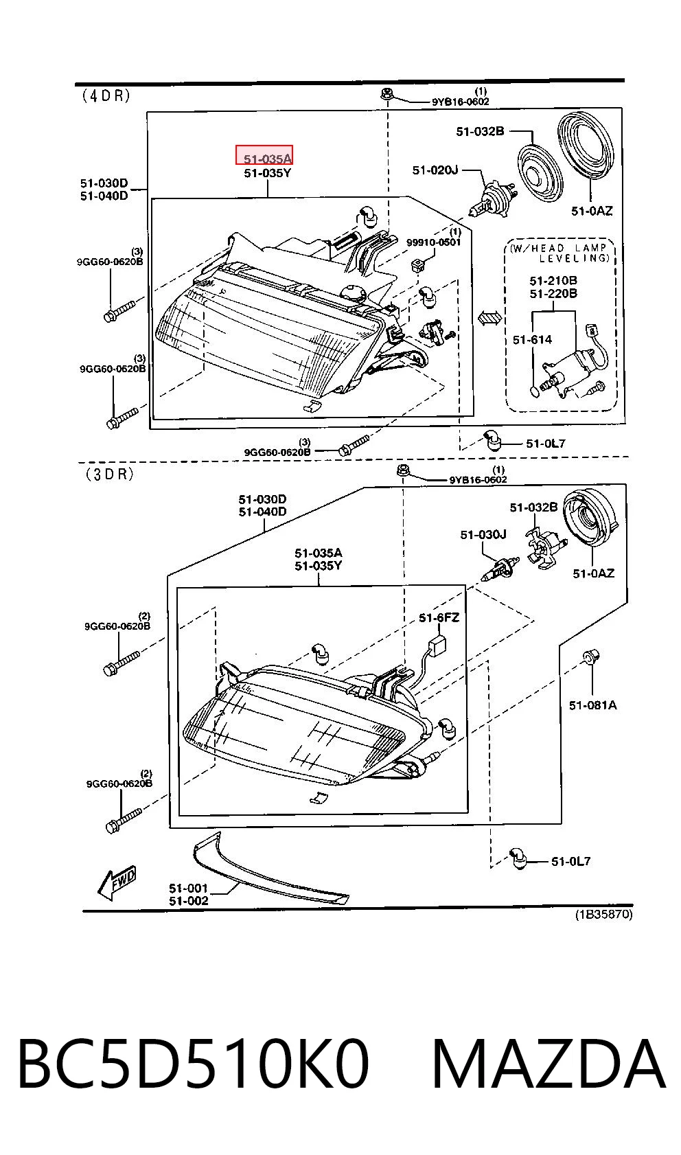 Фара передняя правая на Mazda 323 F V BA