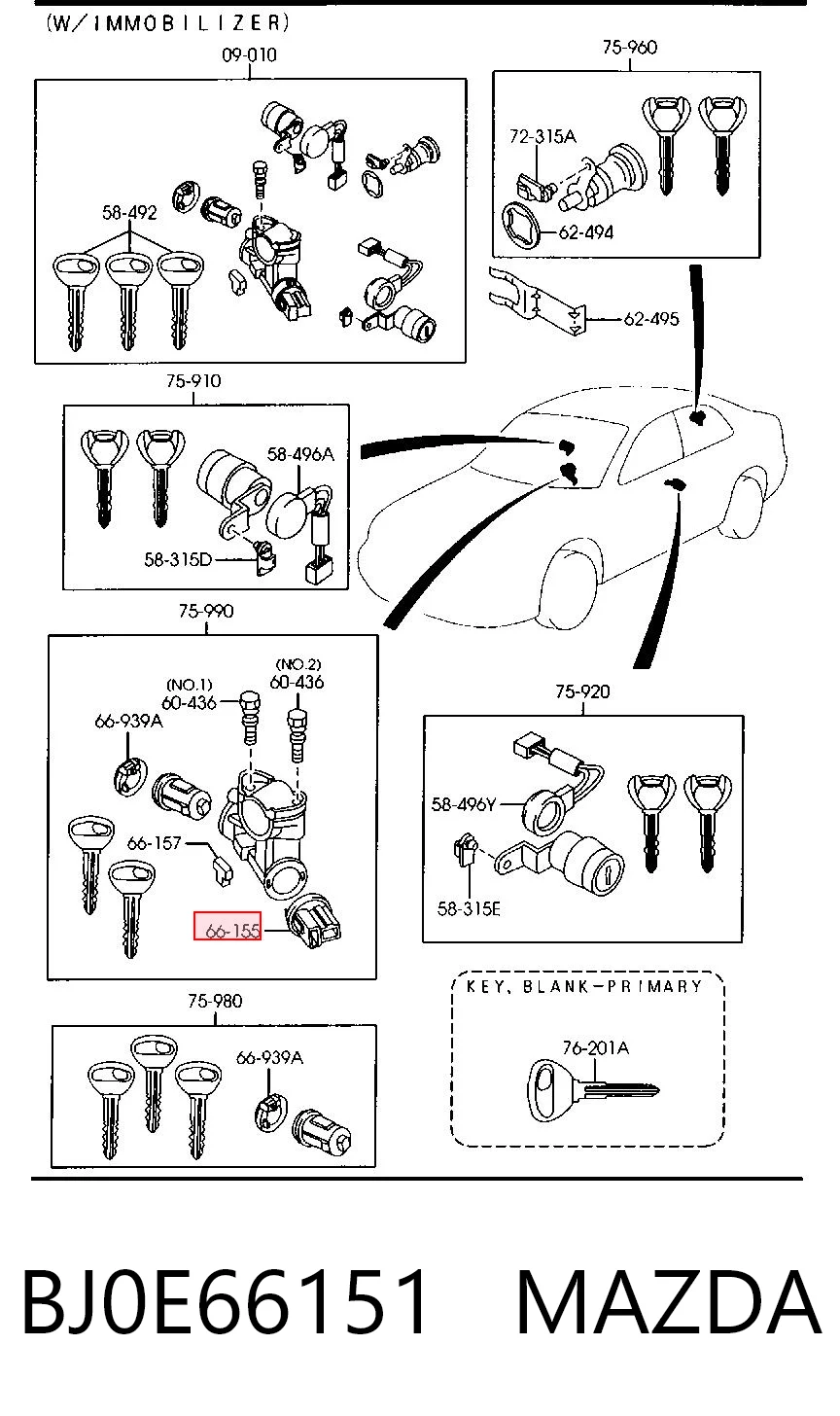 BJ0E66151 Mazda Контакты замка зажигания