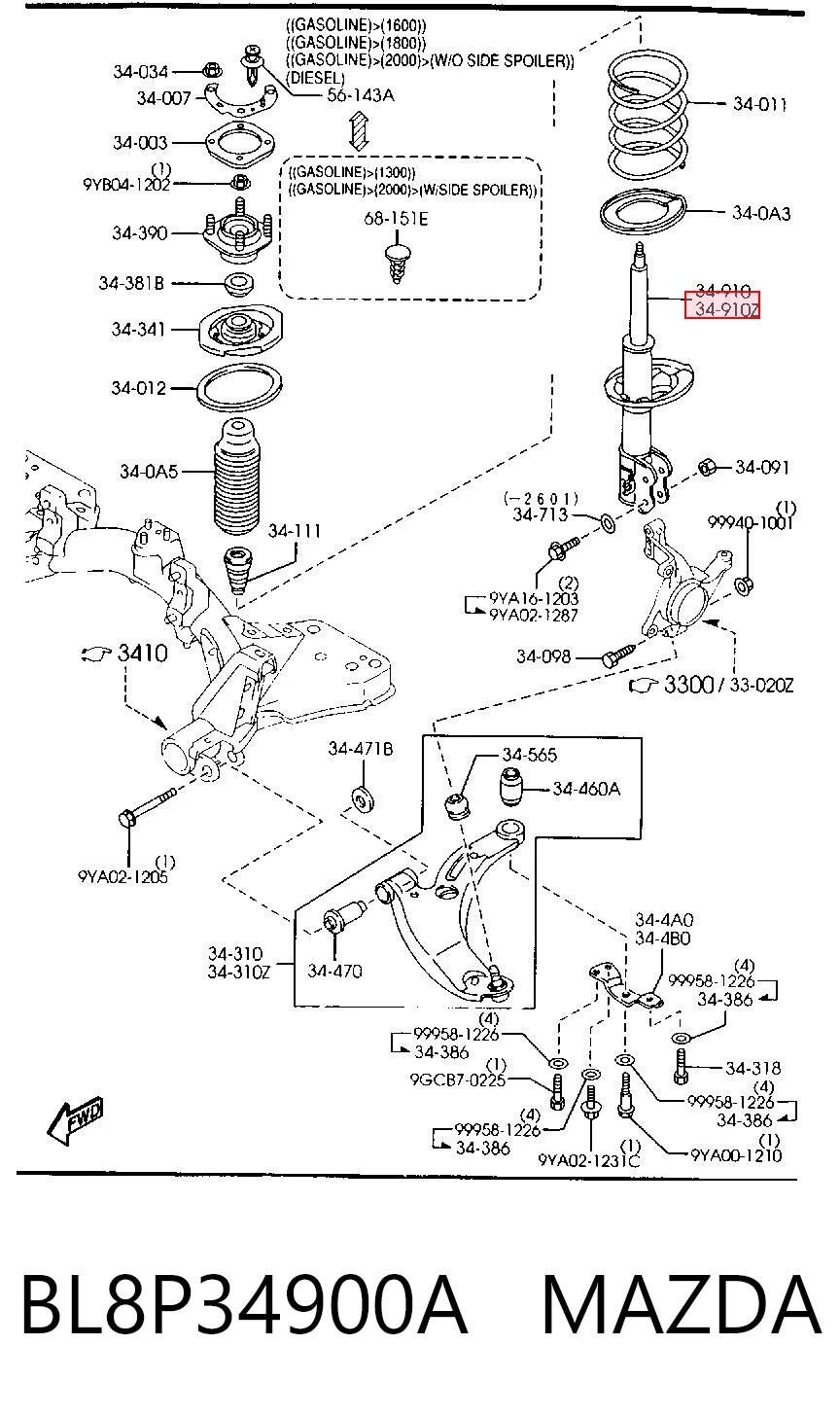 Стойка амортизатора передняя Mazda Premacy минивэн (CP) (1999 - 2005) цена, от 41.45 USD