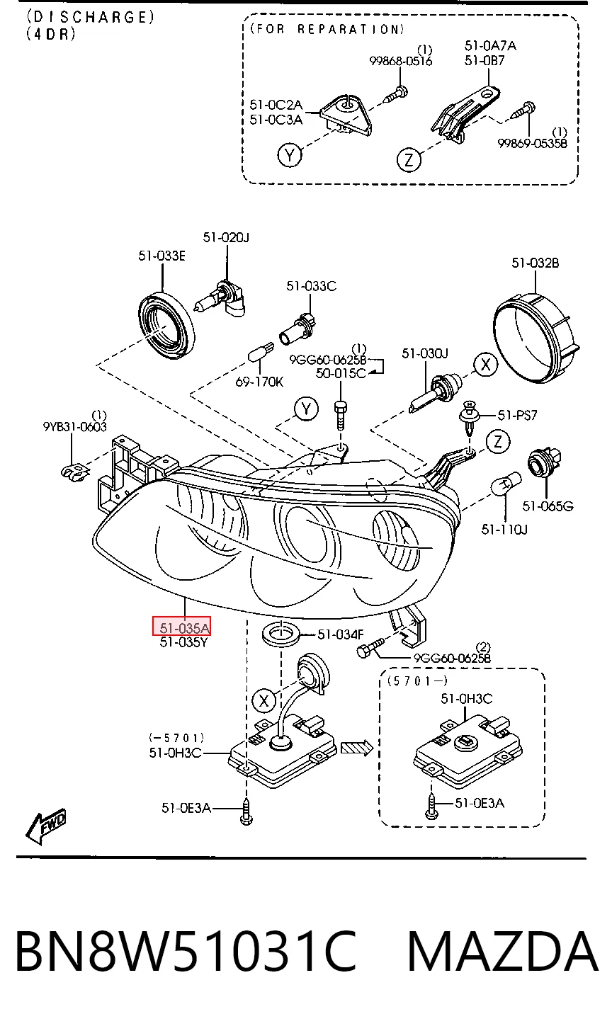 Фара правая Mazda 3 BK12