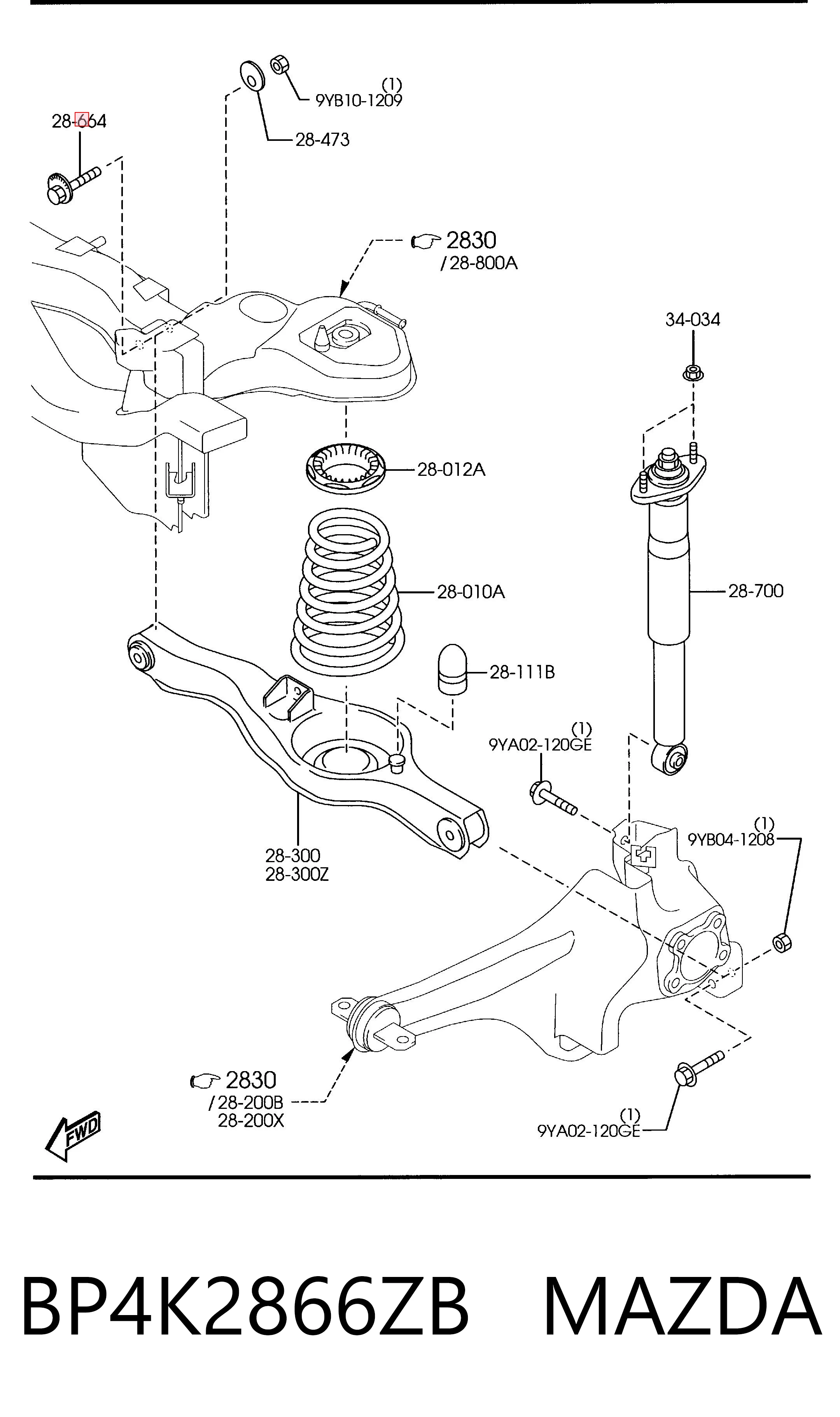 BP4K2866ZB Mazda Болт крепления заднего нижнего рычага, внутренний