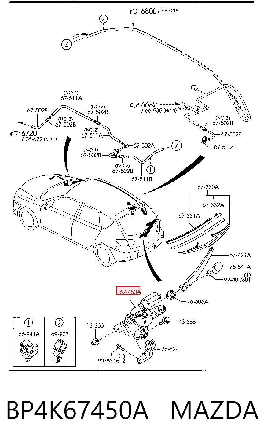 Мотор заднего стеклоочистителя на Mazda 3  BK
