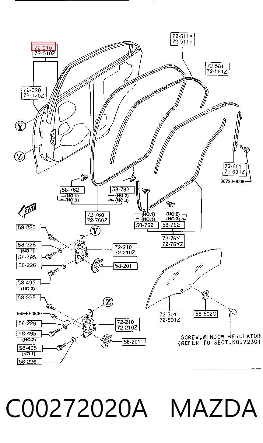 Дверь задняя, правая на Mazda Xedos 6 CA