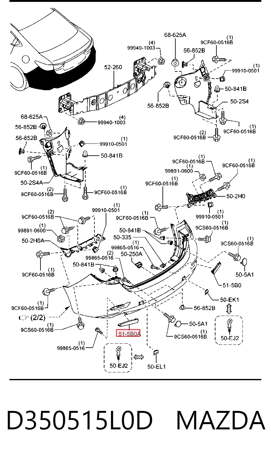 Правый катафот заднего бампера D350515L0F Mazda